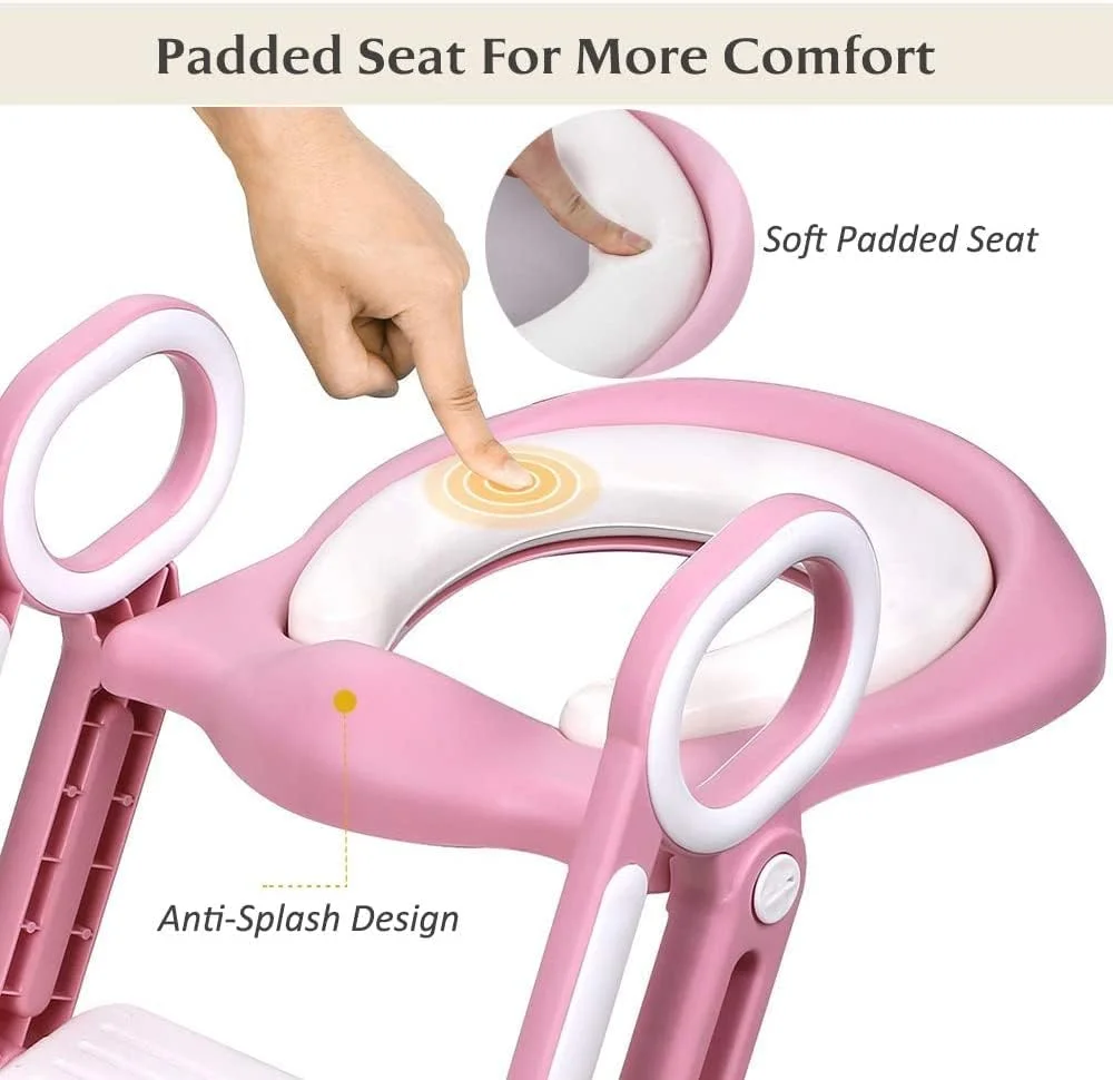 صندلی آموزشی توالت فرنگی کودک دخترانه GOOHOMEEY با نردبان پله ای (1-7 سال) (صورتی) صندلی آموزشی توالت فرنگی کودک دخترانه GOOHOMEEY با نردبان پله ای (1-7 سال) (صورتی)