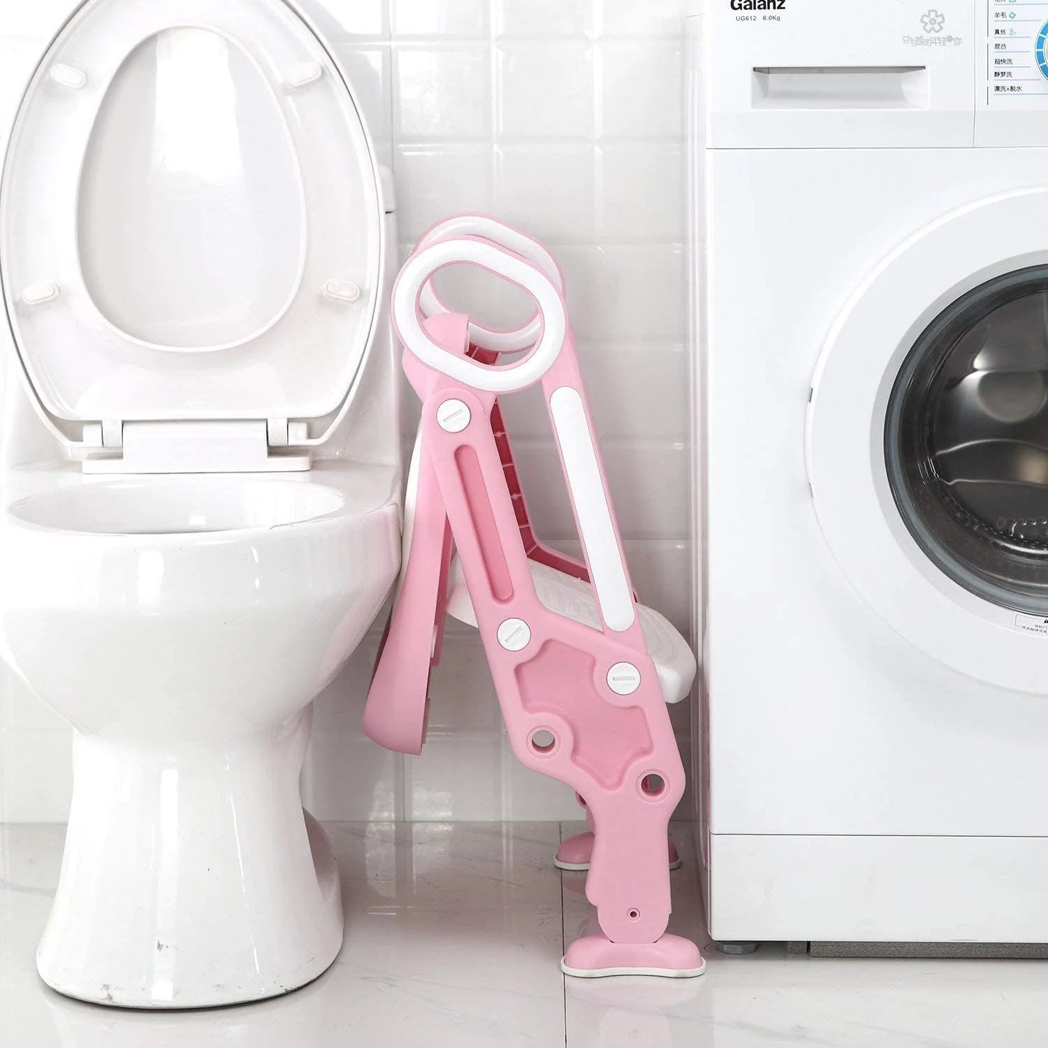 صندلی آموزشی توالت فرنگی کودک دخترانه GOOHOMEEY با نردبان پله ای (1-7 سال) (صورتی) صندلی آموزشی توالت فرنگی کودک دخترانه GOOHOMEEY با نردبان پله ای (1-7 سال) (صورتی)