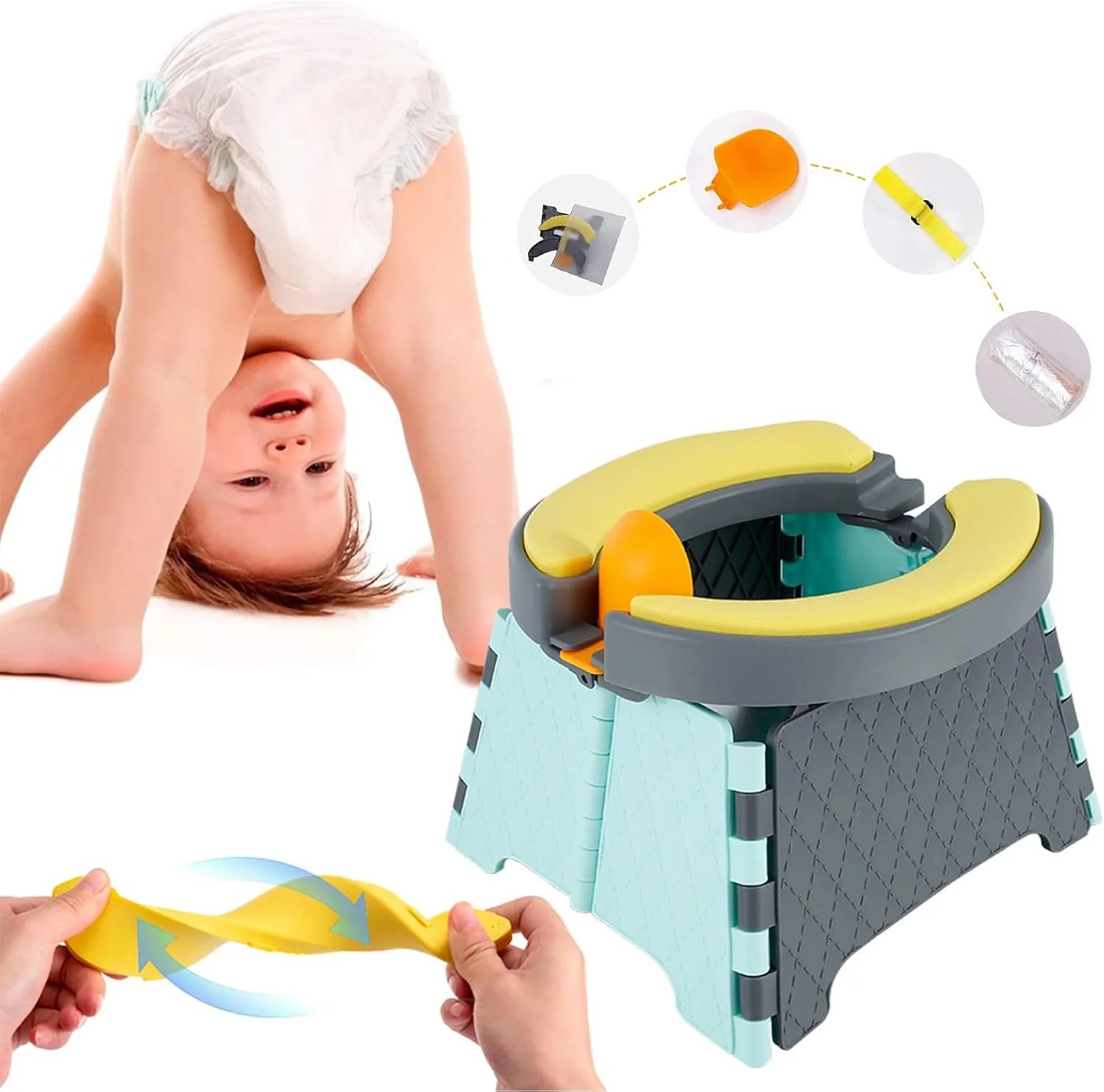 صندلی آموزشی توالت فرنگی تاشو کودک Goohomeey - توالت مسافرتی کودک Goohomeey | صندلی توالت تاشو | صندلی توالت کودک برای داخل و خارج از خانه (سیلیکون نرم - آبی)