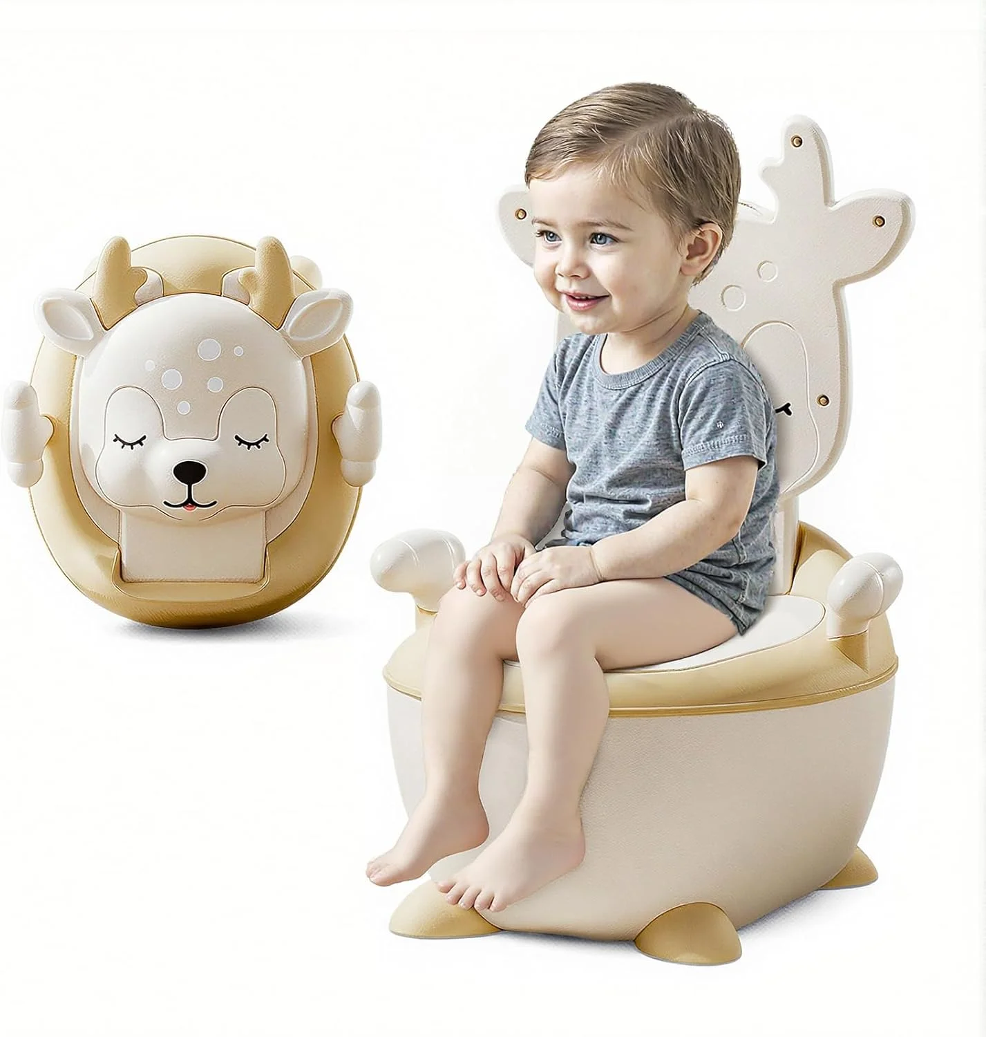 صندلی آموزشی توالت فرنگی کودک Fohome، توالت فرنگی قابل حمل با دستگیره، صندلی توالت کودک نوپا با درب و پشتی بلند، توالت مسافرتی کودک برای کودکان نوپا