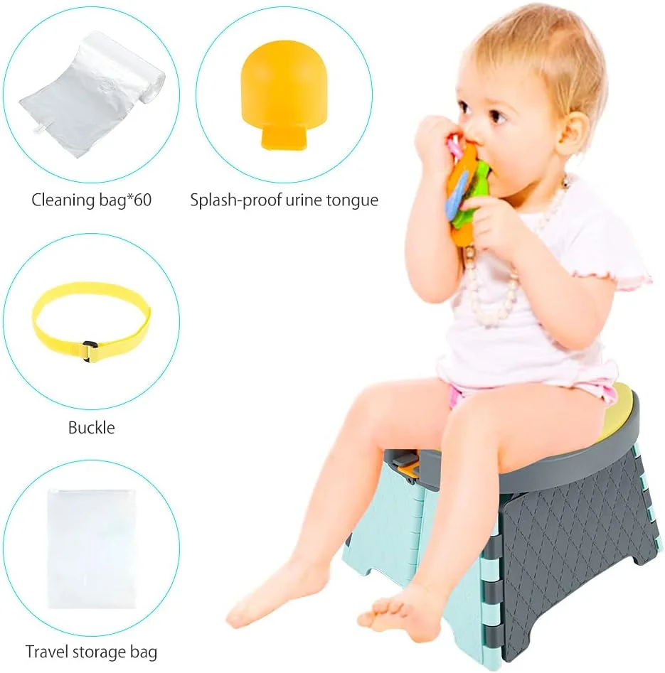 صندلی آموزشی توالت فرنگی تاشو کودک Goohomeey - توالت مسافرتی کودک Goohomeey | صندلی توالت تاشو | صندلی توالت کودک برای داخل و خارج از خانه (سیلیکون نرم - آبی)