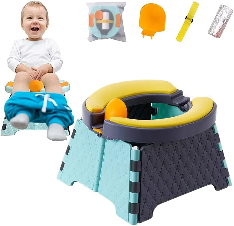 صندلی آموزشی توالت فرنگی تاشو کودک Goohomeey - توالت مسافرتی کودک Goohomeey | صندلی توالت تاشو | صندلی توالت کودک برای داخل و خارج از خانه (سیلیکون نرم - آبی)