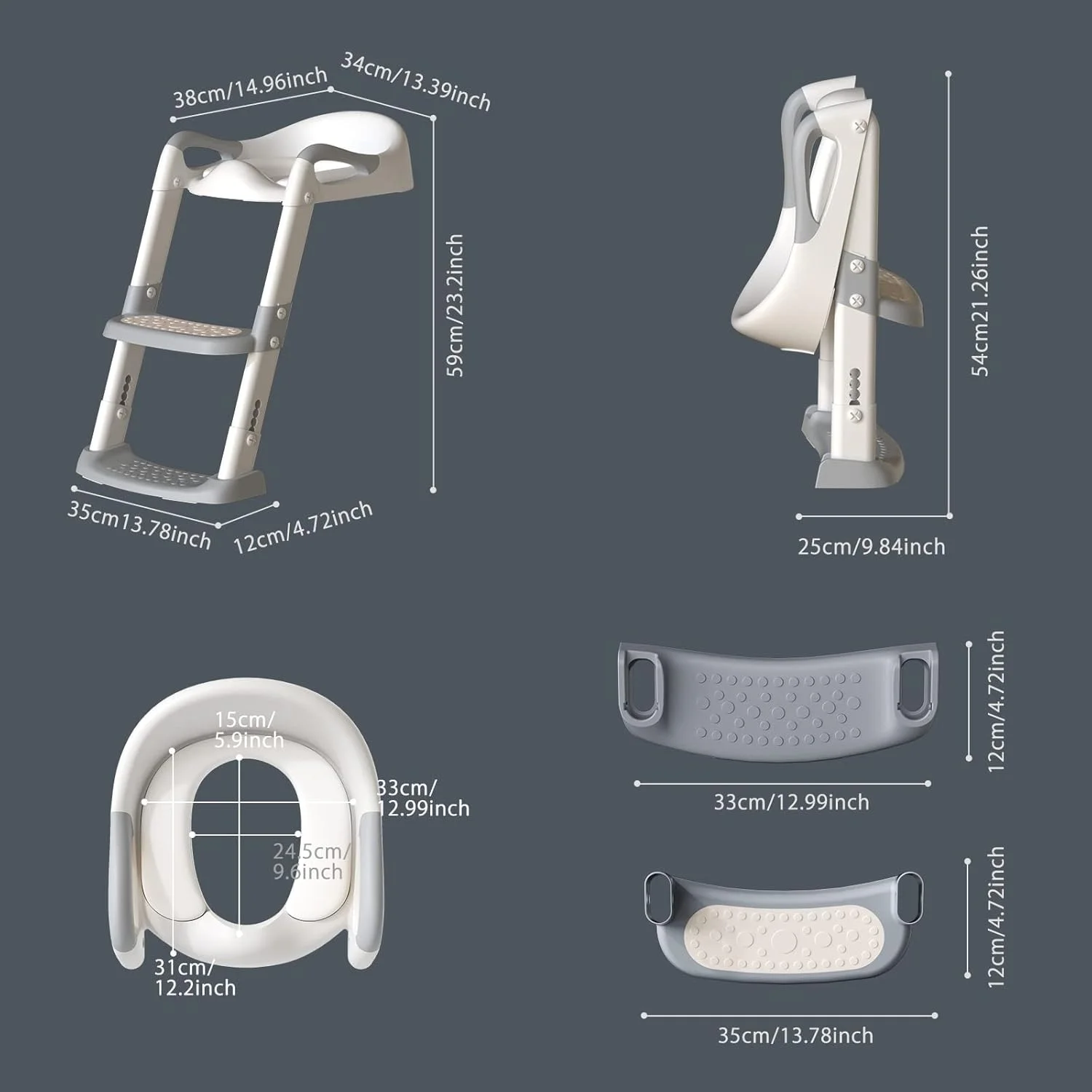صندلی آموزشی توالت فرنگی کودک GDTOMEEU با نردبان پله‌ای برای کودکان پسر و دختر نوپا - صندلی راحت و ایمن با ضد لغزش (خاکستری)