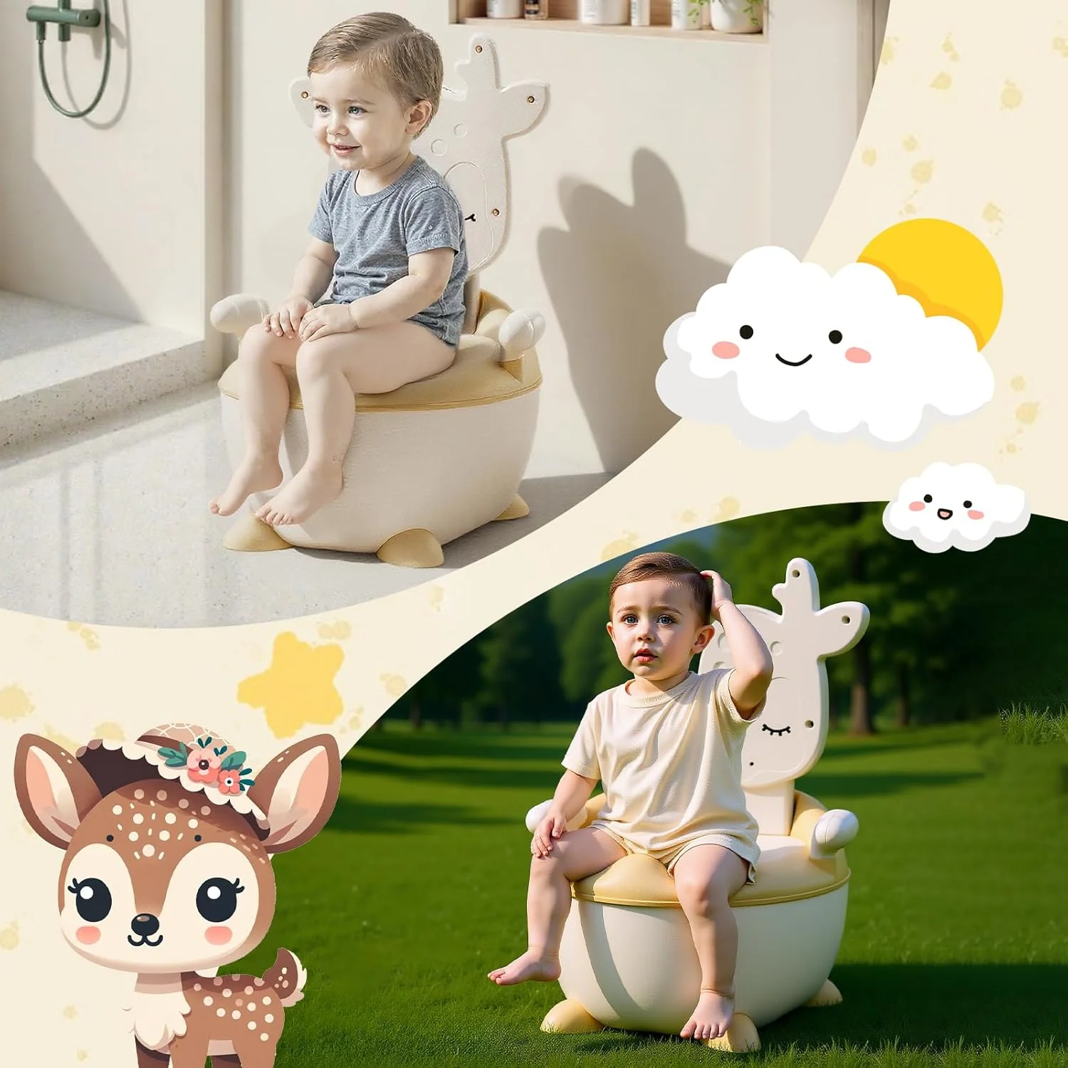 صندلی آموزشی توالت فرنگی کودک Fohome، توالت فرنگی قابل حمل با دستگیره، صندلی توالت کودک نوپا با درب و پشتی بلند، توالت مسافرتی کودک برای کودکان نوپا