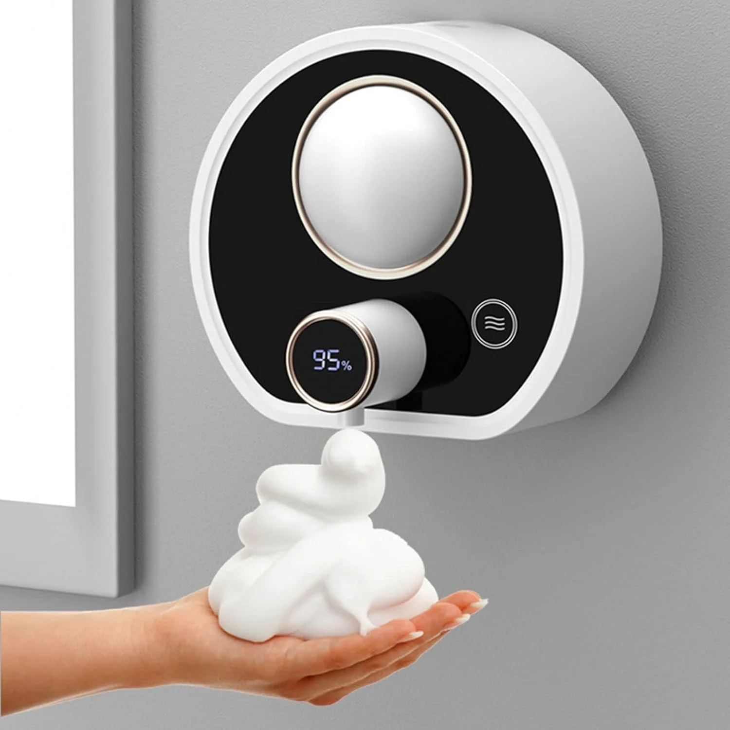 جامایع دستشویی اتوماتیک TEDNIDS، دیواری، دارای سنسور، هوشمند، فوم ساز، به همراه چراغ خواب مناسب حمام