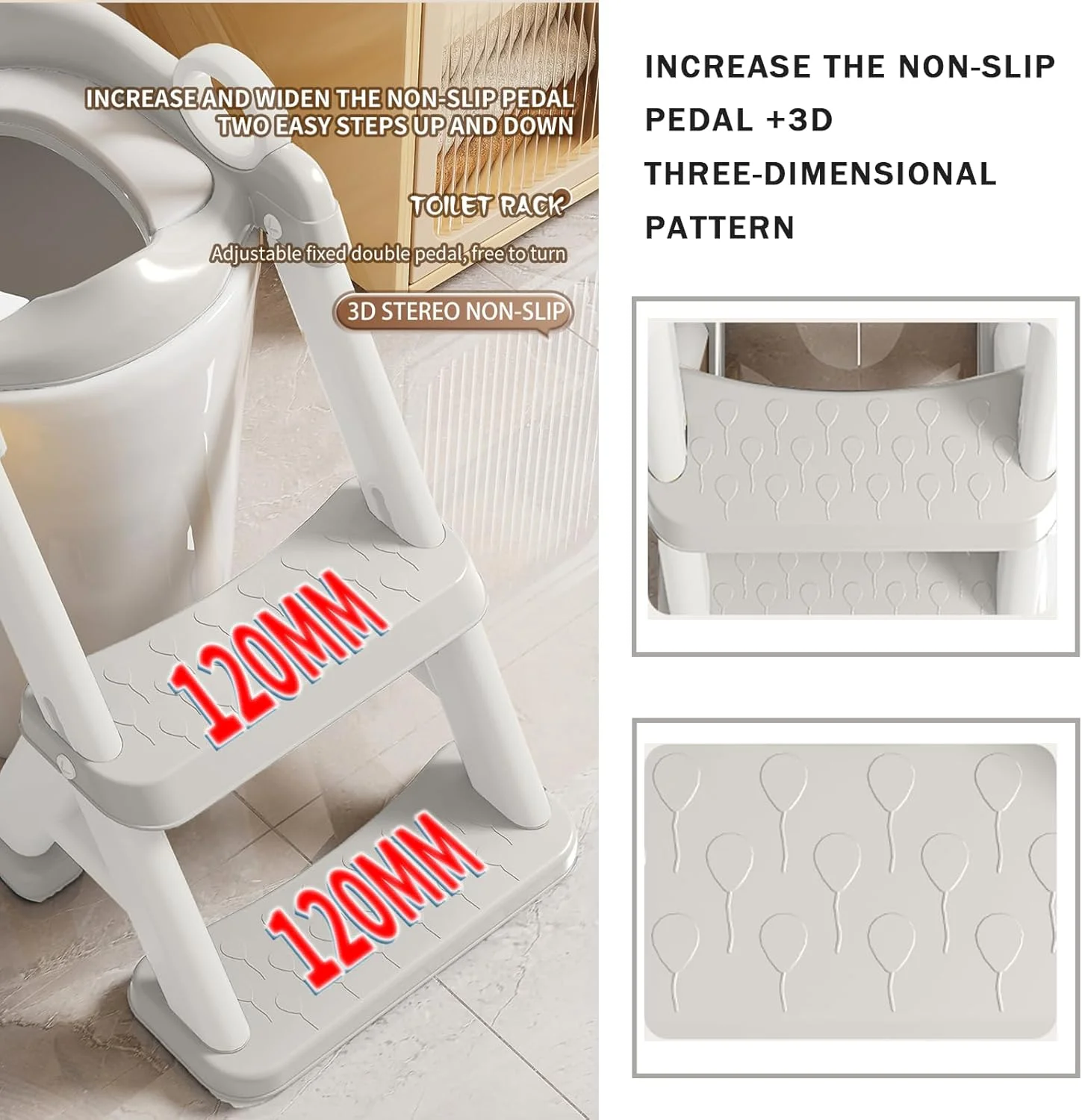 صندلی آموزشی توالت پاندا ایر با نردبان پله‌ای، صندلی توالت راحت و ایمن با پدهای ضد لغزش و طراحی خرس برای کودکان پسر و نوپا (خاکستری)