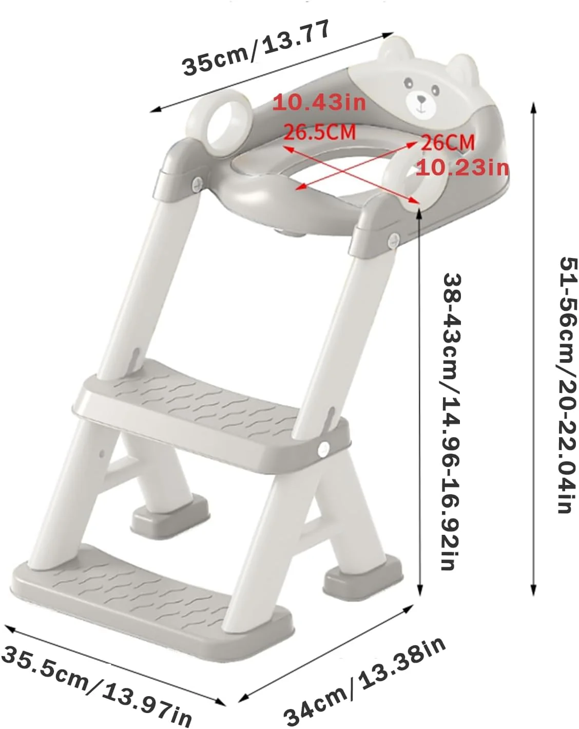 صندلی آموزشی توالت پاندا ایر با نردبان پله‌ای، صندلی توالت راحت و ایمن با پدهای ضد لغزش و طراحی خرس برای کودکان پسر و نوپا (خاکستری)