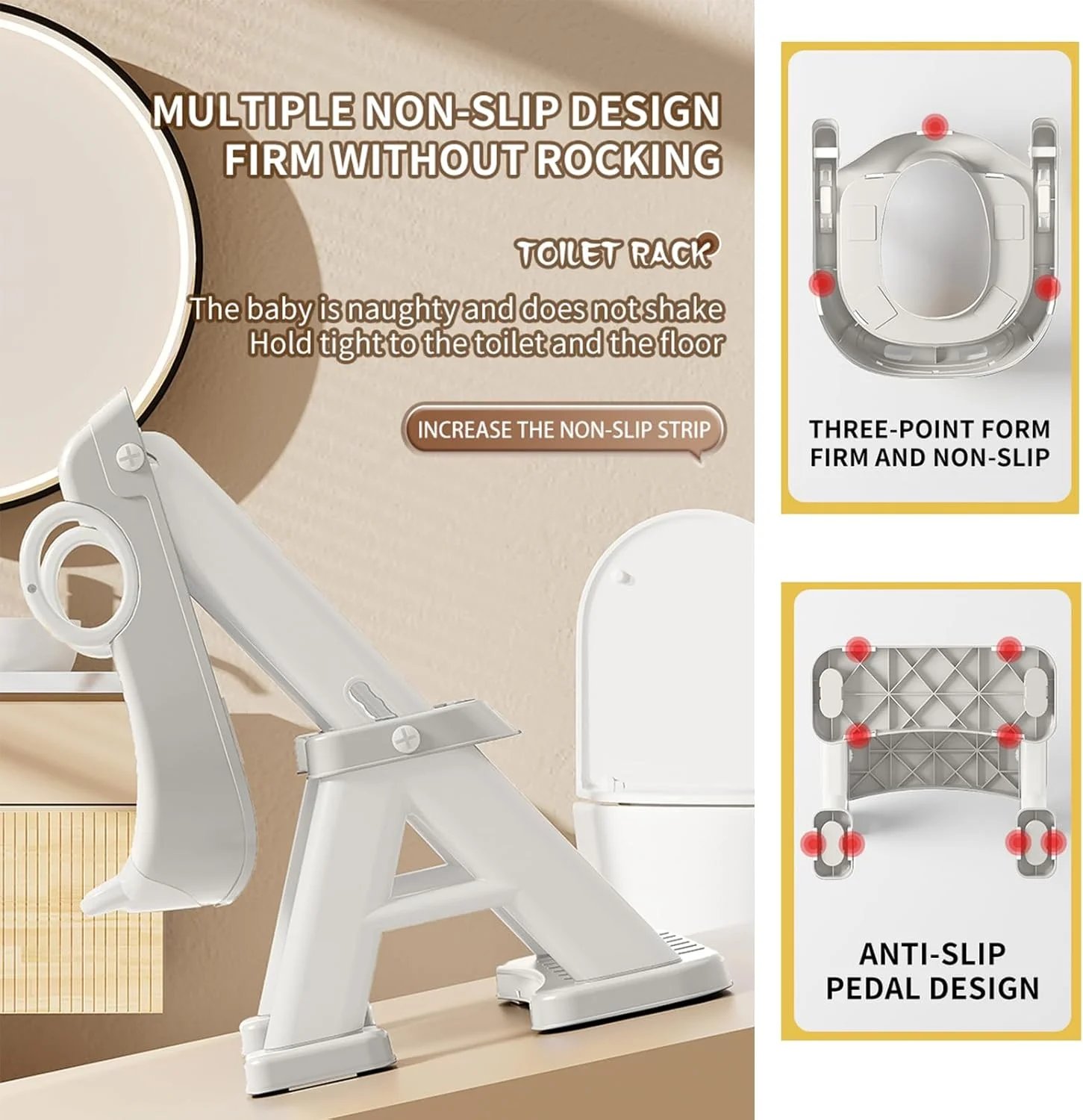 صندلی آموزشی توالت پاندا ایر با نردبان پله‌ای، صندلی توالت راحت و ایمن با پدهای ضد لغزش و طراحی خرس برای کودکان پسر و نوپا (خاکستری)