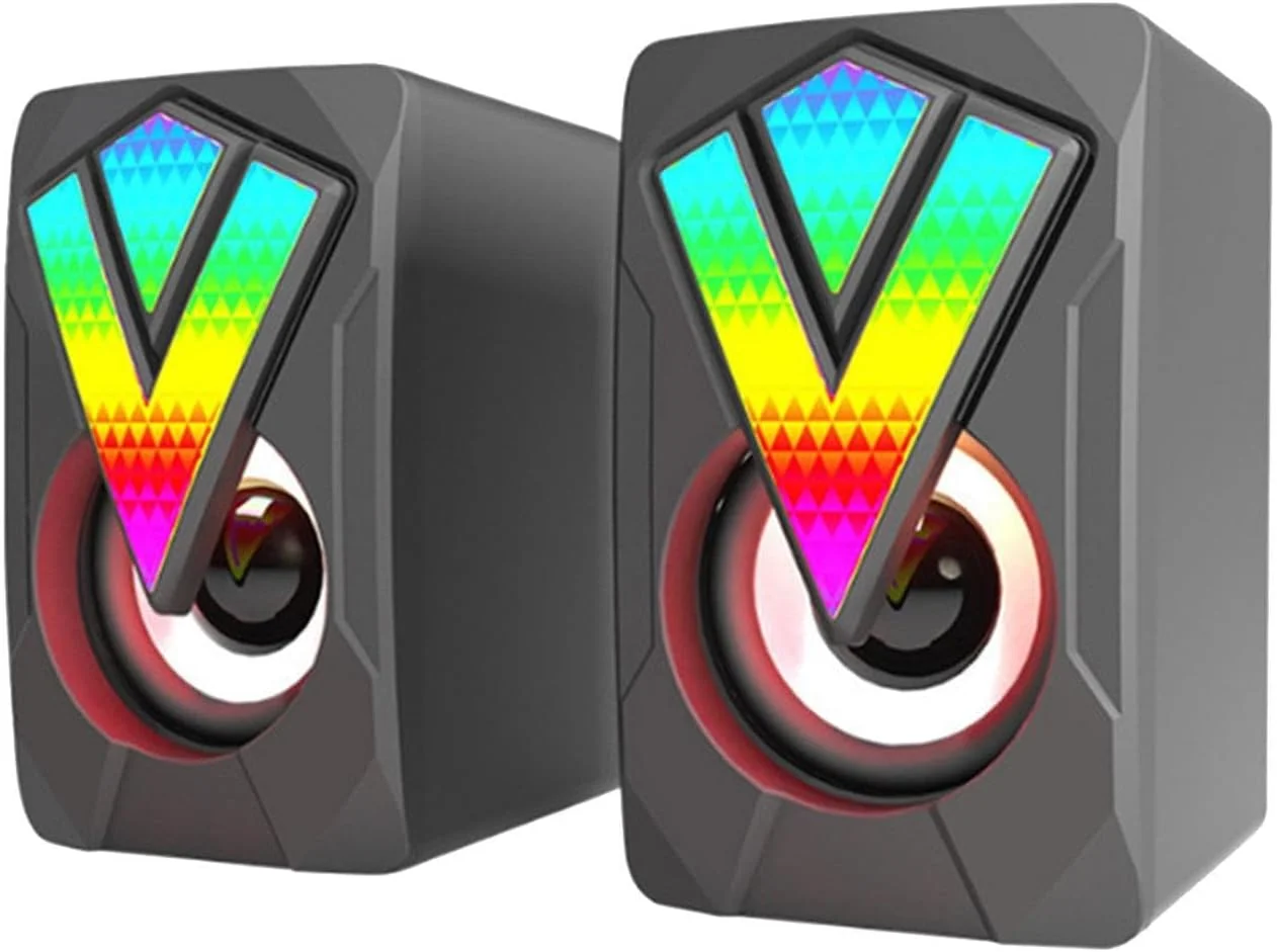 اسپیکر RGB کامپیوتر، اسپیکر رومیزی برای مانیتور بازی - اسپیکر USB سیمی برای موسیقی کامپیوتر نوت بوک، اتصال صوتی 3.5 میلی متری، سیستم صدای شفاف با پورت USB