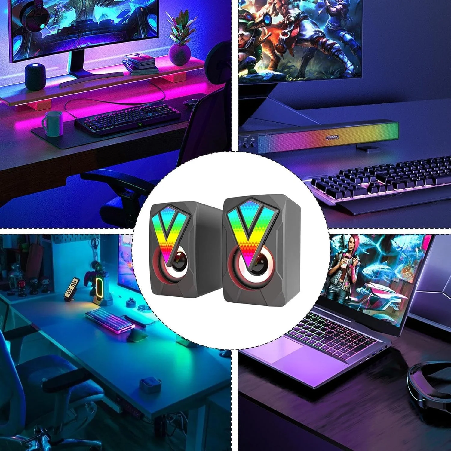 اسپیکر RGB کامپیوتر، اسپیکر رومیزی برای مانیتور بازی - اسپیکر USB سیمی برای موسیقی کامپیوتر نوت بوک، اتصال صوتی 3.5 میلی متری، سیستم صدای شفاف با پورت USB اسپیکر RGB کامپیوتر، اسپیکر رومیزی برای مانیتور بازی - اسپیکر USB سیمی برای موسیقی کامپیوتر نوت بوک، اتصال صوتی 3.5 میلی متری، سیستم صدای شفاف با پورت USB