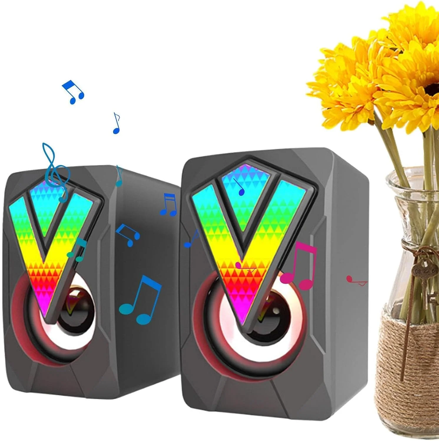 اسپیکر RGB کامپیوتر، اسپیکر رومیزی برای مانیتور بازی - اسپیکر USB سیمی برای موسیقی کامپیوتر نوت بوک، اتصال صوتی 3.5 میلی متری، سیستم صدای شفاف با پورت USB اسپیکر RGB کامپیوتر، اسپیکر رومیزی برای مانیتور بازی - اسپیکر USB سیمی برای موسیقی کامپیوتر نوت بوک، اتصال صوتی 3.5 میلی متری، سیستم صدای شفاف با پورت USB