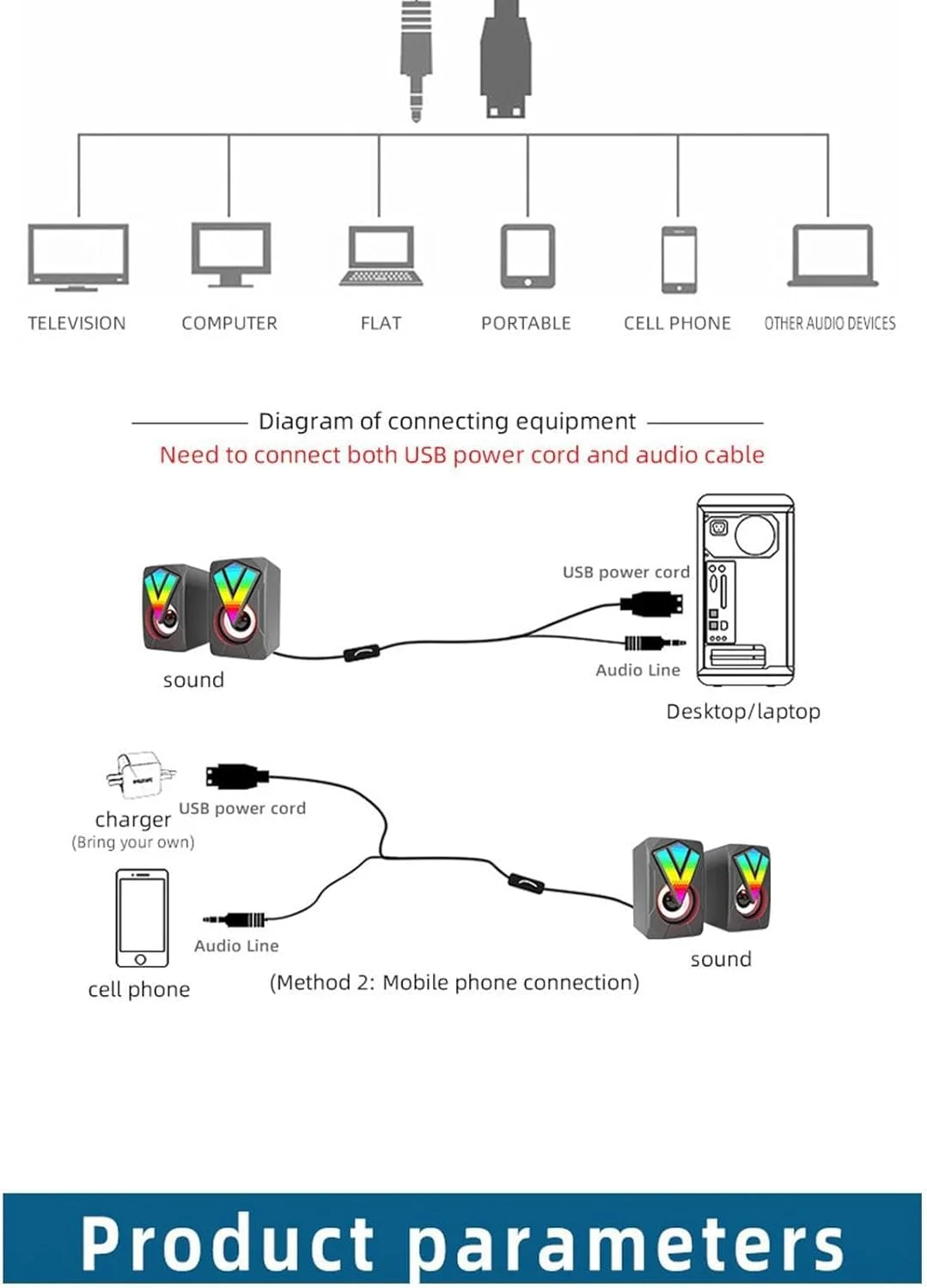 اسپیکر RGB کامپیوتر، اسپیکر رومیزی برای مانیتور بازی - اسپیکر USB سیمی برای موسیقی کامپیوتر نوت بوک، اتصال صوتی 3.5 میلی متری، سیستم صدای شفاف با پورت USB اسپیکر RGB کامپیوتر، اسپیکر رومیزی برای مانیتور بازی - اسپیکر USB سیمی برای موسیقی کامپیوتر نوت بوک، اتصال صوتی 3.5 میلی متری، سیستم صدای شفاف با پورت USB