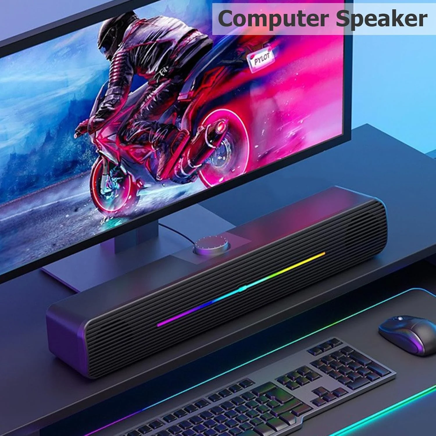 اسپیکر کامپیوتر/لپ تاپ TokFaa برای مانیتور دسکتاپ کامپیوتر، ساندبار کامپیوتر - با تغذیه USB، اتصال AUX 3.5 میلی متری، صدای استریو عالی، با نورپردازی RGB گرادیانی (مشکی) اسپیکر کامپیوتر/لپ تاپ TokFaa برای مانیتور دسکتاپ کامپیوتر، ساندبار کامپیوتر - با تغذیه USB، اتصال AUX 3.5 میلی متری، صدای استریو عالی، با نورپردازی RGB گرادیانی (مشکی)