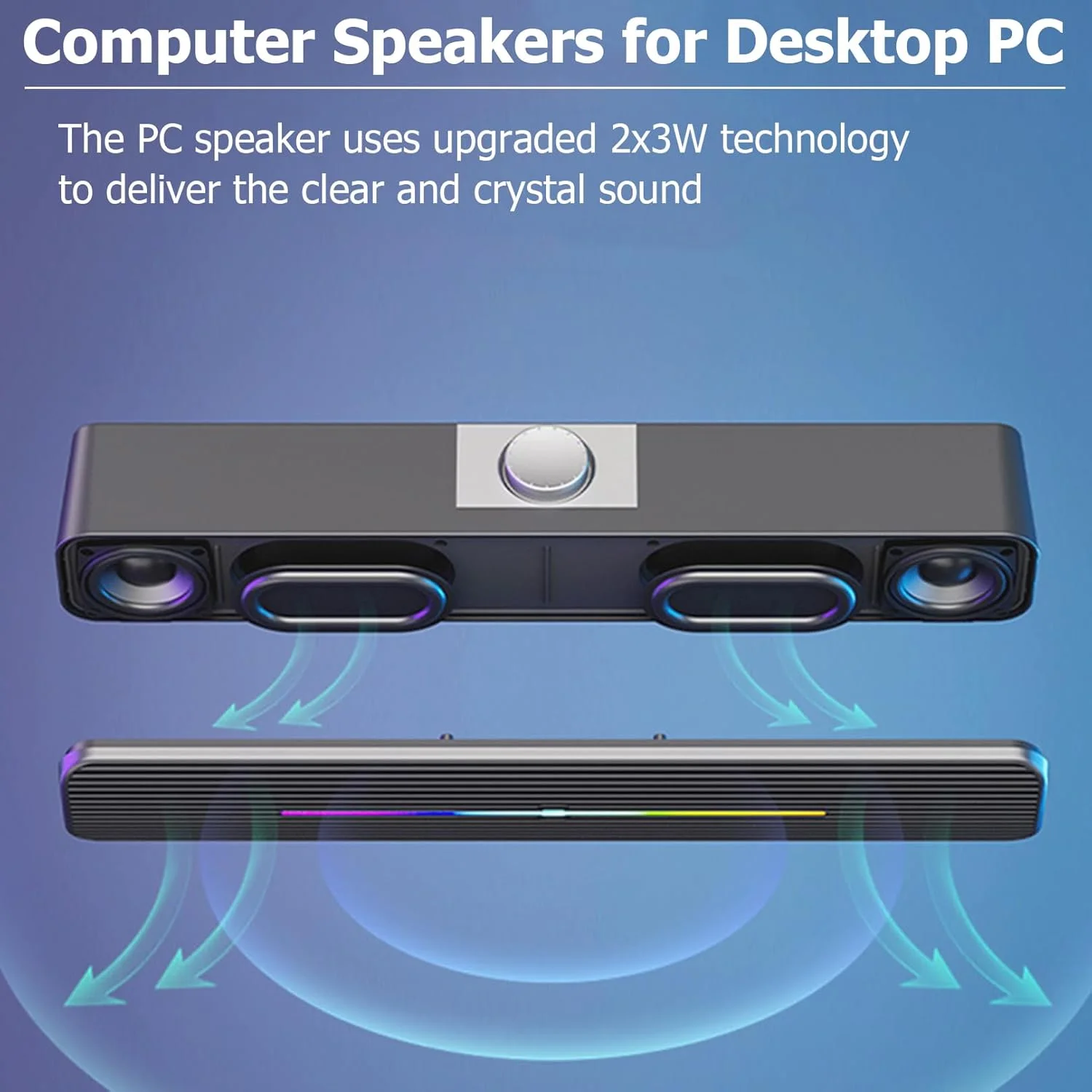 اسپیکر کامپیوتر/لپ تاپ TokFaa برای مانیتور دسکتاپ کامپیوتر، ساندبار کامپیوتر - با تغذیه USB، اتصال AUX 3.5 میلی متری، صدای استریو عالی، با نورپردازی RGB گرادیانی (مشکی) اسپیکر کامپیوتر/لپ تاپ TokFaa برای مانیتور دسکتاپ کامپیوتر، ساندبار کامپیوتر - با تغذیه USB، اتصال AUX 3.5 میلی متری، صدای استریو عالی، با نورپردازی RGB گرادیانی (مشکی)