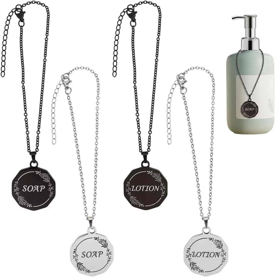 OLYCRAFT 4 عدد تگ پخش کننده لوسیون صابون 2 رنگ، برچسب زنجیره ای پخش کننده لوسیون صابون، برچسب های دو طرفه، آویزهای برچسب دار با زنجیر برای پخش کننده های حمام، شیشه های دهان گشاد آشپزخانه
