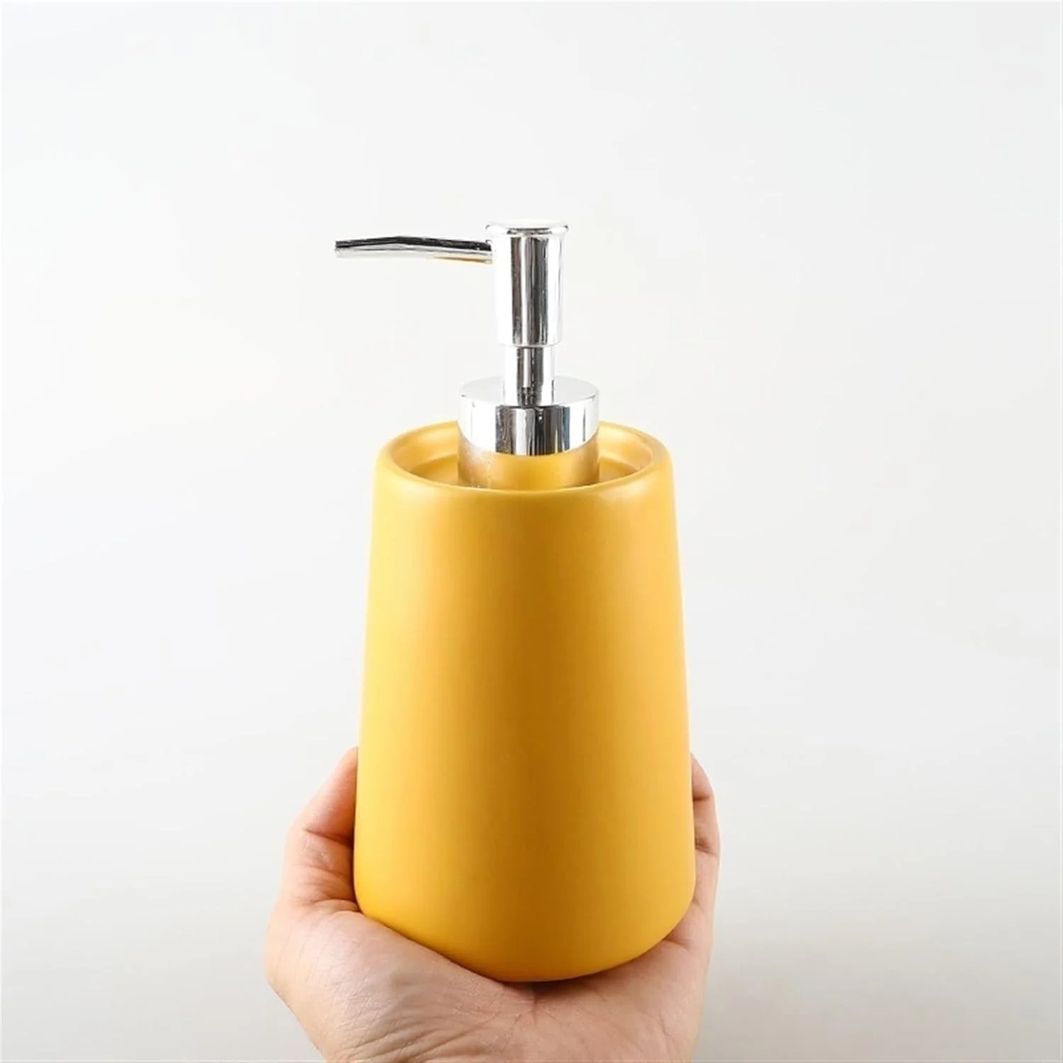جا مایع دستشویی سرامیکی مات با ظرفیت 420 میلی لیتر، مناسب برای حمام و آشپزخانه، طراحی مدرن (زرد)