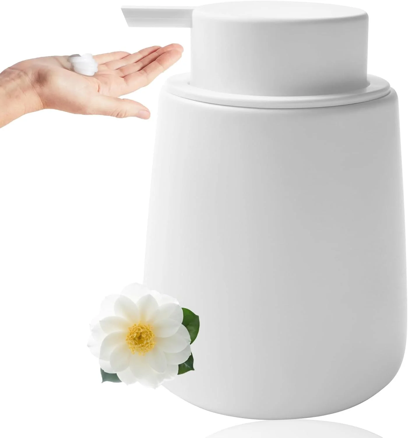 جامایع سرامیکی سفید 400 میلی لیتری Duomama - پمپ آسان برای لوسیون دست، شامپو حمام/آشپزخانه - جا مایع شیک