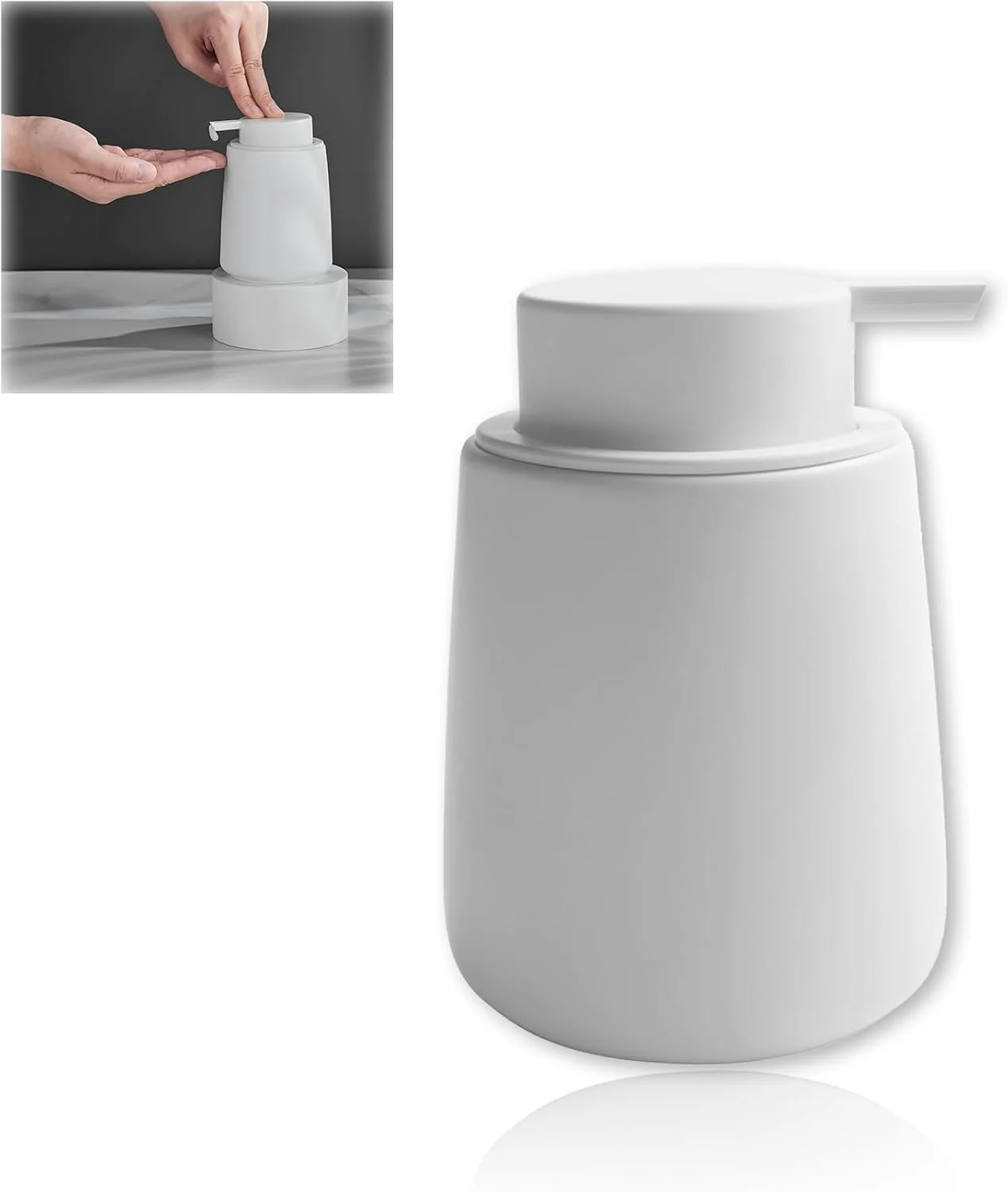 جا مایع ظرفشویی سرامیکی Duomama با پمپ آسان فشار - جا مایع سفید برای حمام و آشپزخانه