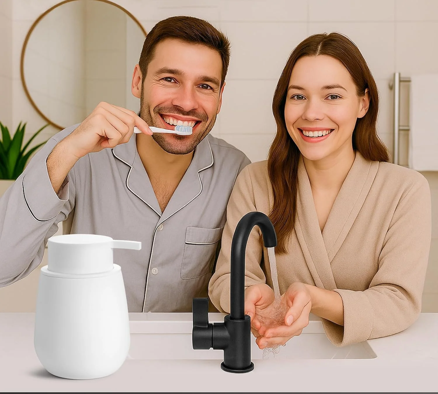 جا مایع ظرفشویی سرامیکی Duomama با پمپ آسان فشار - جا مایع سفید برای حمام و آشپزخانه