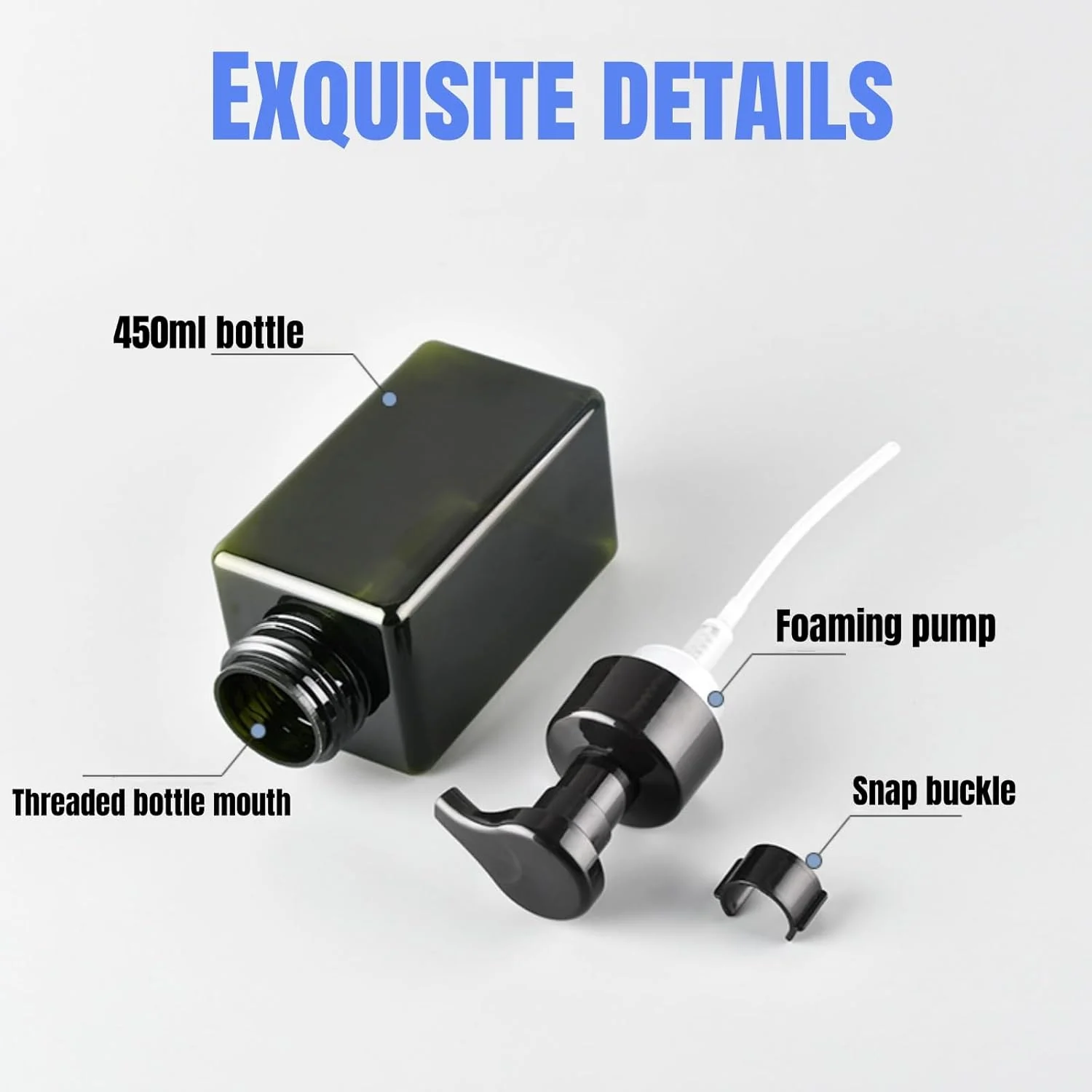 پک 3 عددی پمپ فوم ساز هونپولو، ست پمپ صابون مربعی 450 میلی لیتری، پمپ صابون فوم ساز قابل شارژ برای حمام، آشپزخانه، برای صابون فوم دست، شامپو بدن، شامپو، شامل برچسب