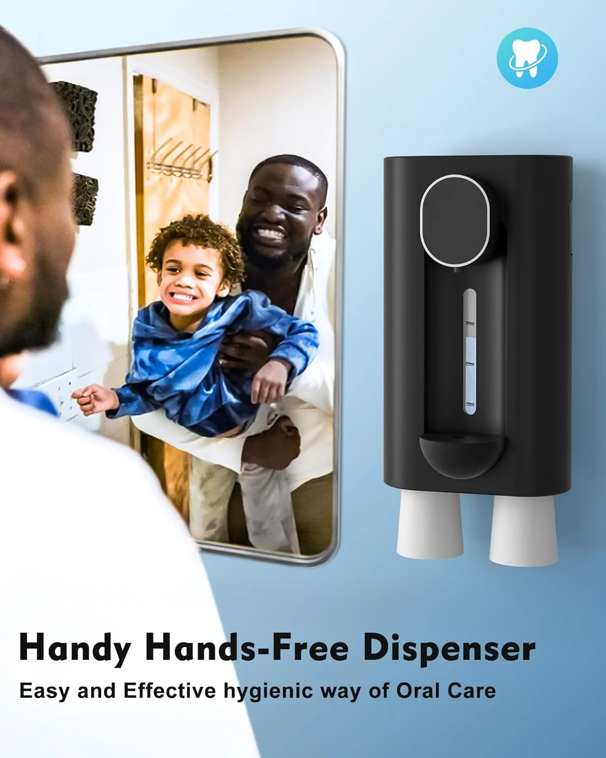 دستگاه اتوماتیک دهانشویه Hoofun برای حمام، 540 میلی لیتر، نصب دیواری، دارای فنجان های مغناطیسی، 3 سطح پخش، دستگاه هوشمند دهانشویه برای کودکان و بزرگسالان، لوازم جانبی حمام مشکی