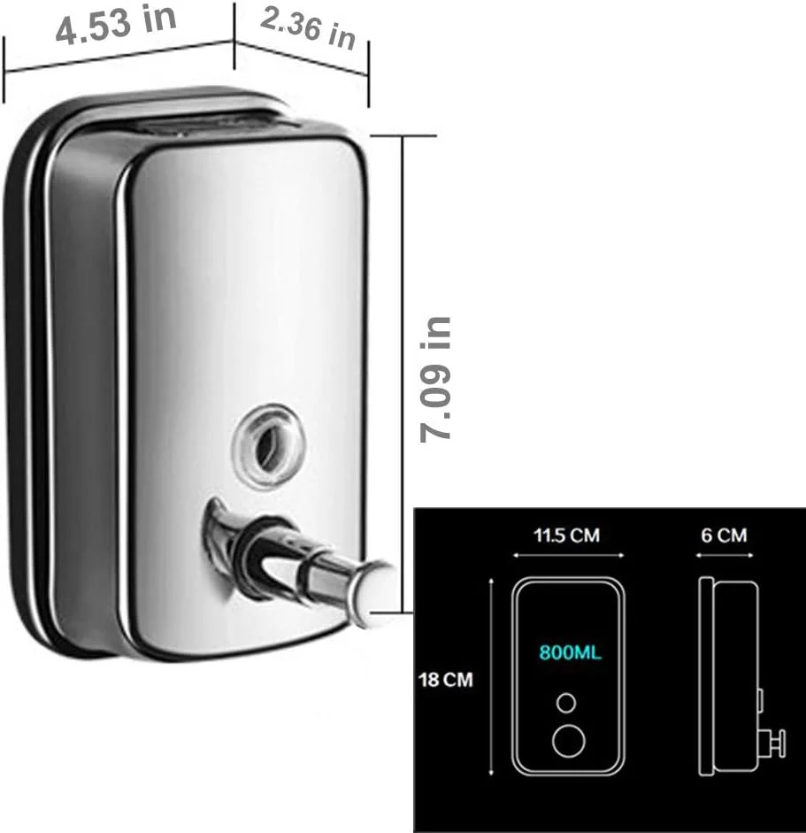 جا مایع دستشویی JAE، دستگاه صابون دستی استیل، نوع فشاری سایز M، حجم 800 میلی لیتر، نصب دیواری، محفظه پر کردن مایع دست، سری کلاسیک SUS304، مناسب برای مصارف تجاری یا خانگی