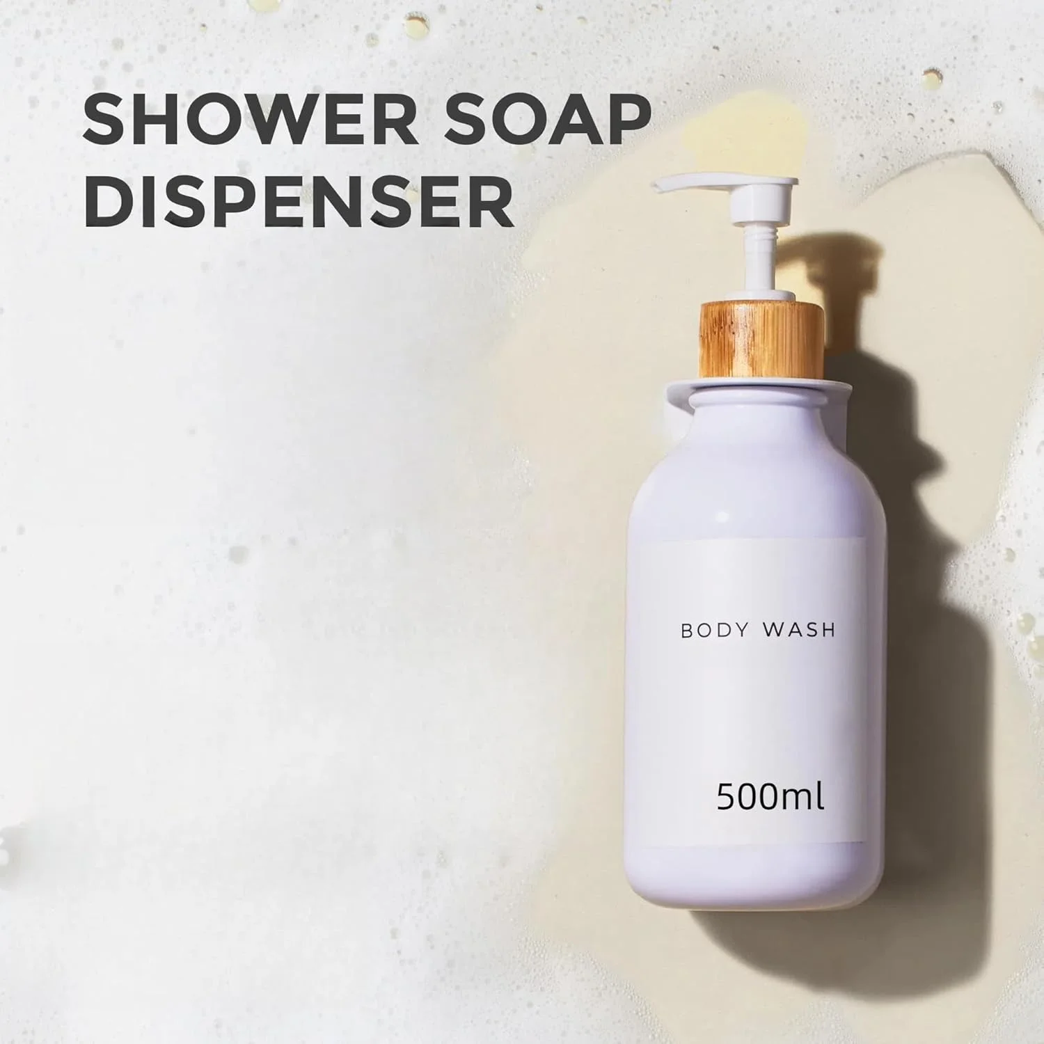 جا مایع شامپو و نرم کننده Jaffiust، 3 عدد جا مایع 500 میلی لیتری برای دوش، جا مایع دیواری شامپو، نرم کننده و مایع شستشوی بدن برای حمام (بامبو سفید)