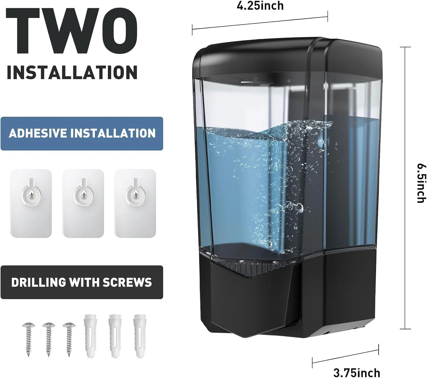 دیسپنسر صابون دستی دیواری Interhasa!، مناسب برای صابون مایع و ژل، 600 میلی لیتر، جنس ABS، مشکی