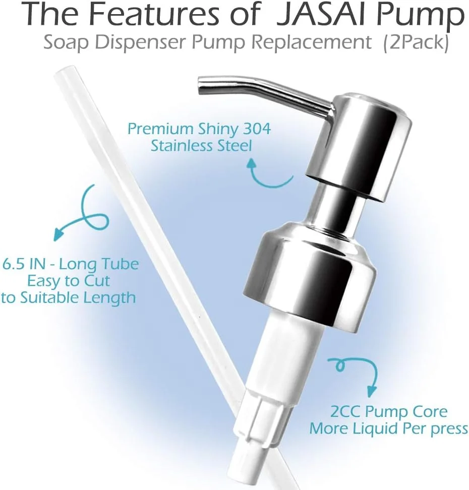 پمپ صابون استیل ضد زنگ JASAI 304 بادوام، جایگزین پمپ پخش کننده صابون آشپزخانه برای بطری دهانه معمولی، بسته 2 عددی