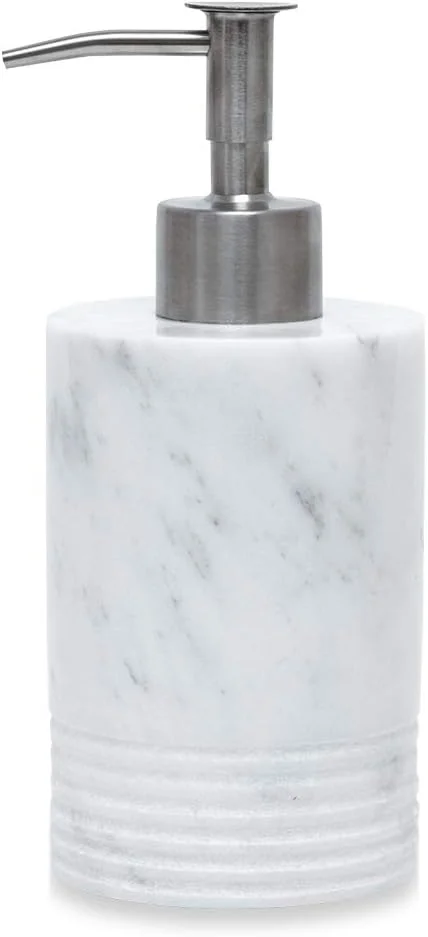 جا مایع ظرفشویی طرح سنگ JIMEI با پمپ استیل ضد زنگ مناسب برای روشویی، کانتر آشپزخانه - جا لوسیون و مایع دستشویی، بطری سفید