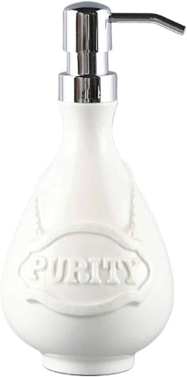 جامایع دستشویی JUNCHENG1008 سفید، جامایع سرامیکی 450 میلی لیتری برای حمام، جامایع حمام با پمپ پلاستیکی نقره ای