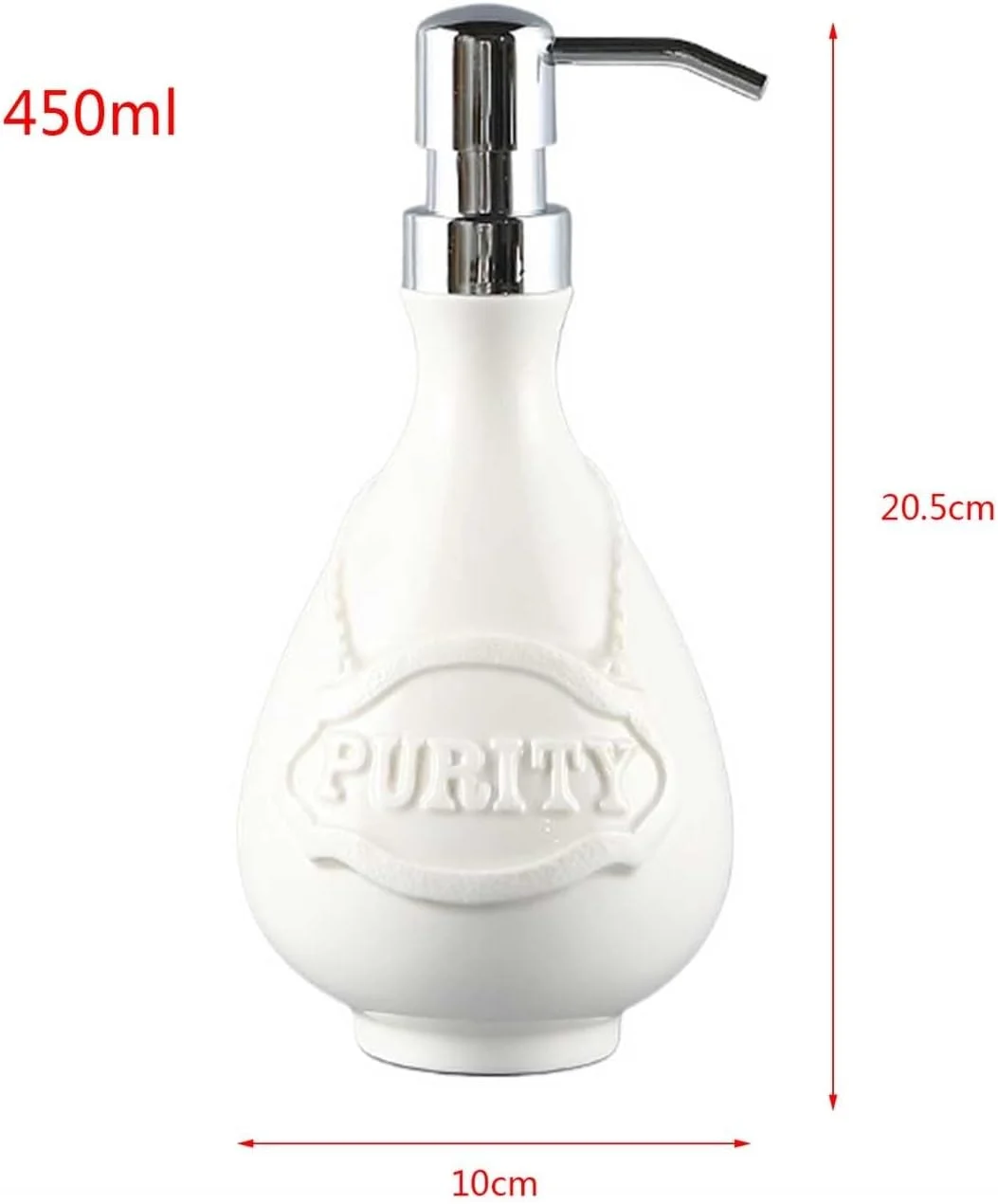 جامایع دستشویی JUNCHENG1008 سفید، جامایع سرامیکی 450 میلی لیتری برای حمام، جامایع حمام با پمپ پلاستیکی نقره ای