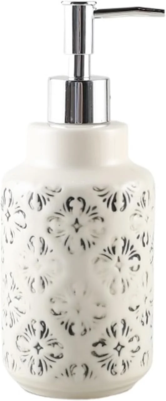 جامایع دستشویی JUNCHENG1008 سرامیکی طرح گلدار قدیمی، بطری لوسیون قابل شارژ مجدد، مناسب برای حمام، آشپزخانه، مایع ظرفشویی، لوسیون، 490 میلی لیتر