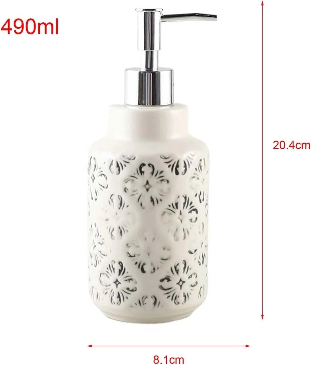 جامایع دستشویی JUNCHENG1008 سرامیکی طرح گلدار قدیمی، بطری لوسیون قابل شارژ مجدد، مناسب برای حمام، آشپزخانه، مایع ظرفشویی، لوسیون، 490 میلی لیتر