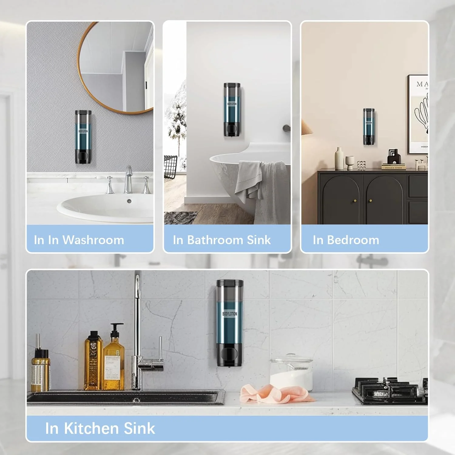 جا مایع دیواری کِکین، تک محفظه بدون نیاز به دریل، جا شامپو و نرم کننده برای حمام، جا مایع دستشویی برای سرویس بهداشتی، 300 میلی لیتر * 1 (مشکی تک محفظه)