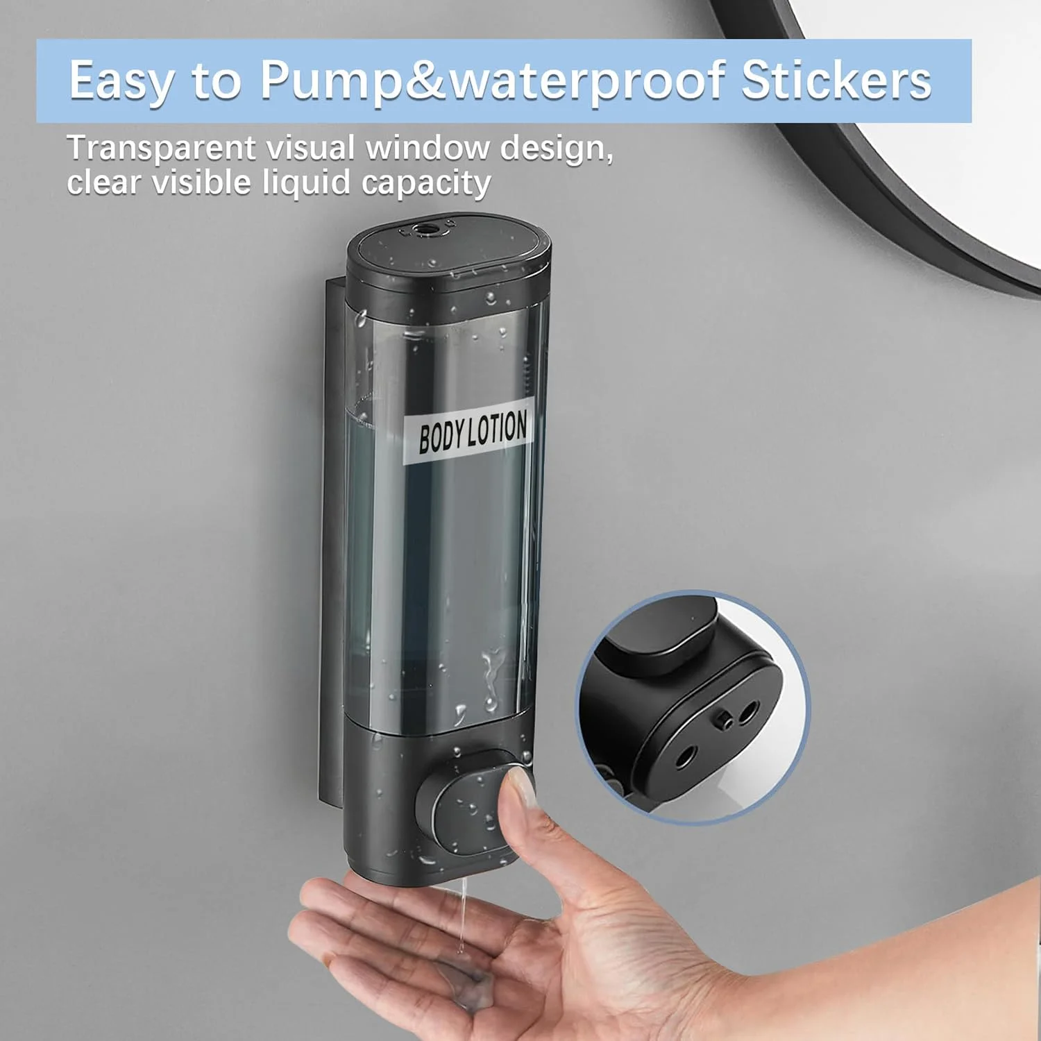 جا مایع دیواری کِکین، تک محفظه بدون نیاز به دریل، جا شامپو و نرم کننده برای حمام، جا مایع دستشویی برای سرویس بهداشتی، 300 میلی لیتر * 1 (مشکی تک محفظه)