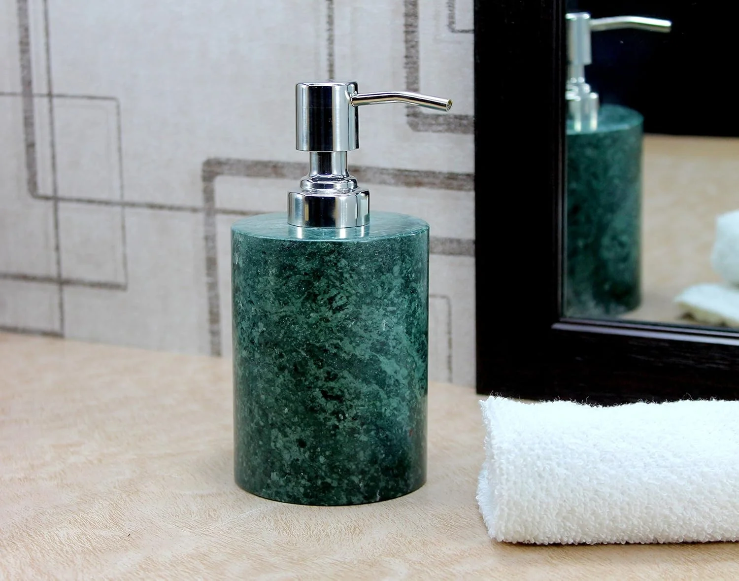 جا مایع ظرفشویی و لوسیون دستشویی KLEO - ساخته شده از سنگ طبیعی رنگی - ست لوازم حمام لوکس (سبز)