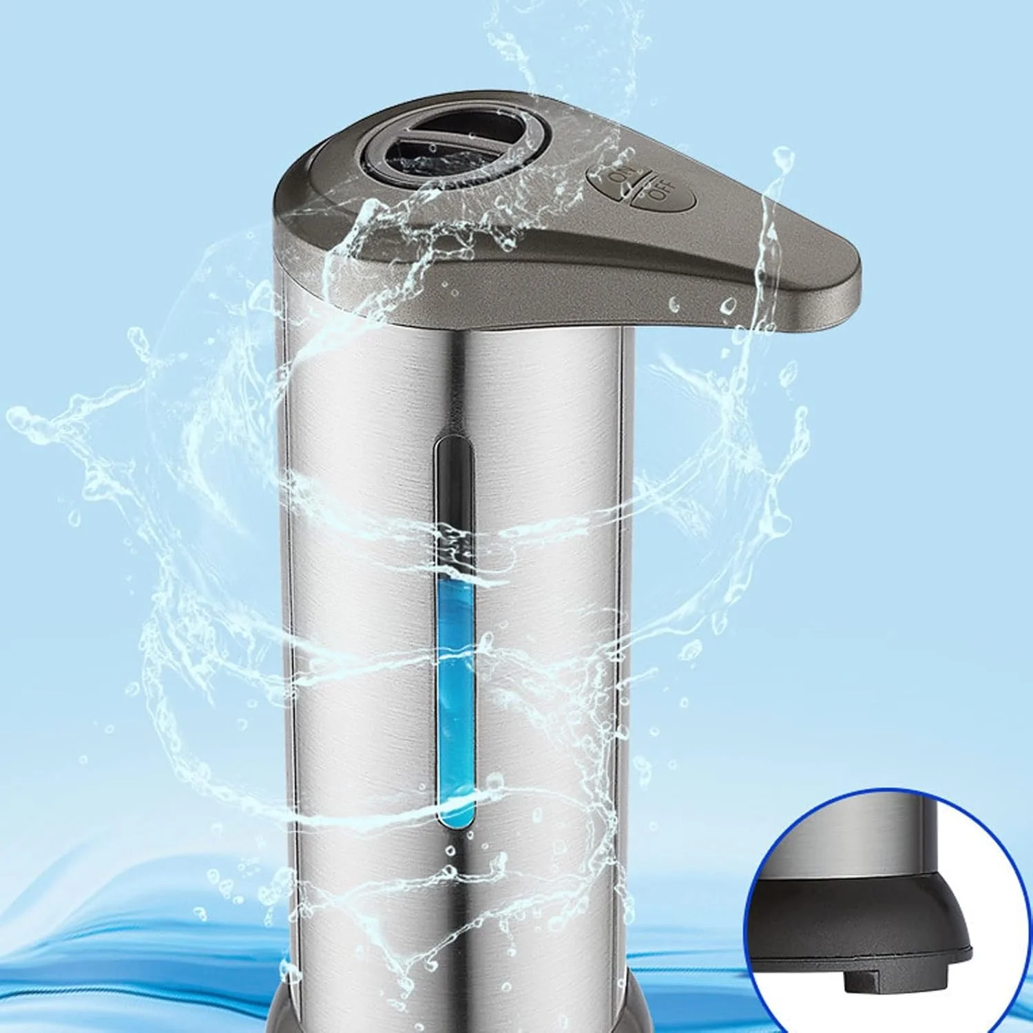 جا مایع دستشویی KRSIAXG مدل 280ml، جا مایع هوشمند با سنسور، جا مایع اتوماتیک بدون لمس، جا مایع استیل ژلی