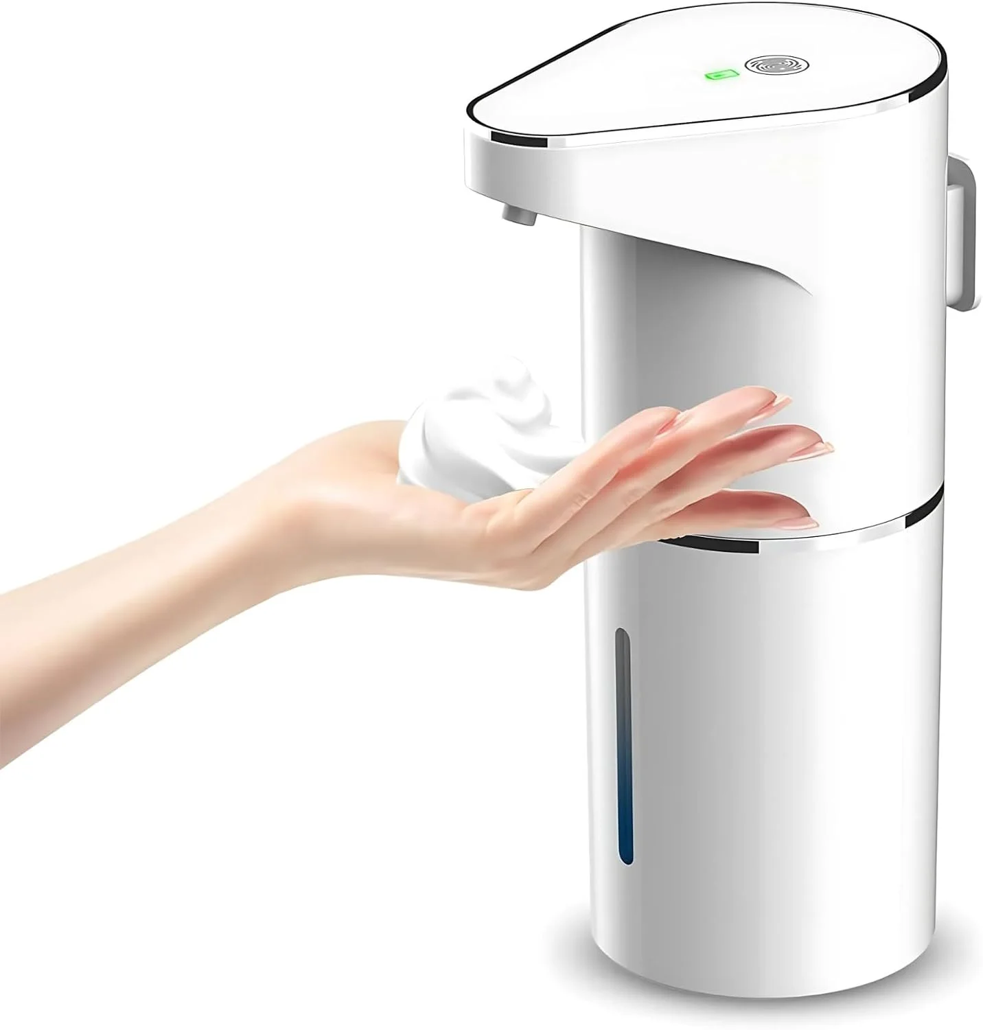 LIFE HACKS® دستگاه پخش کننده صابون فوم بدون لمس - دستگاه پخش کننده صابون اتوماتیک 350 میلی لیتری، قابل شارژ USB - نصب روی دیوار یا روی میز - 3 سطح قابل تنظیم برای حمام، آشپزخانه و مایع ظرفشویی
