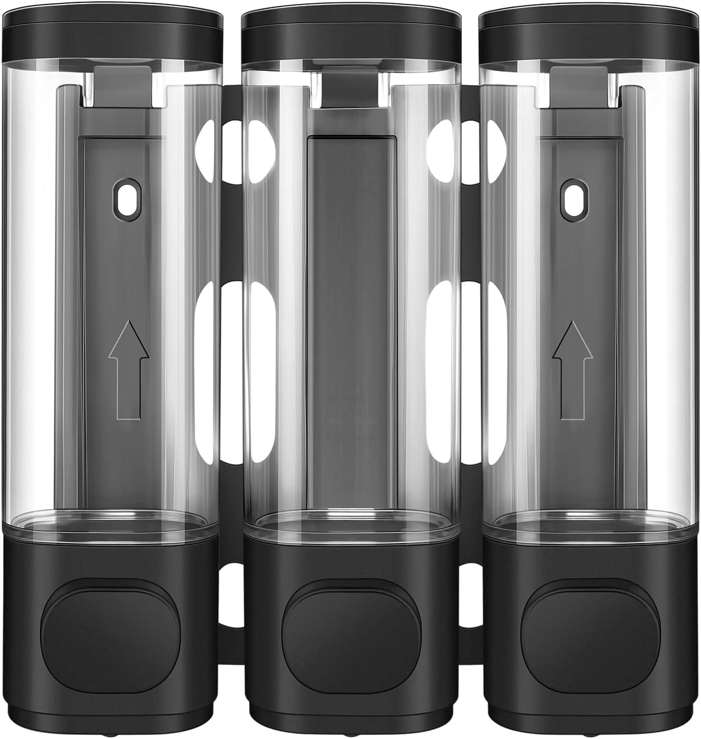 جا مایع دیواری 3 در 1 Lomeshow برای حمام و سازمان دهنده، با برچسب ضد آب - قابل استفاده برای شامپو، نرم کننده، لوسیون بدن، شستشوی بدن، حمام، آشپزخانه، هتل (مشکی)