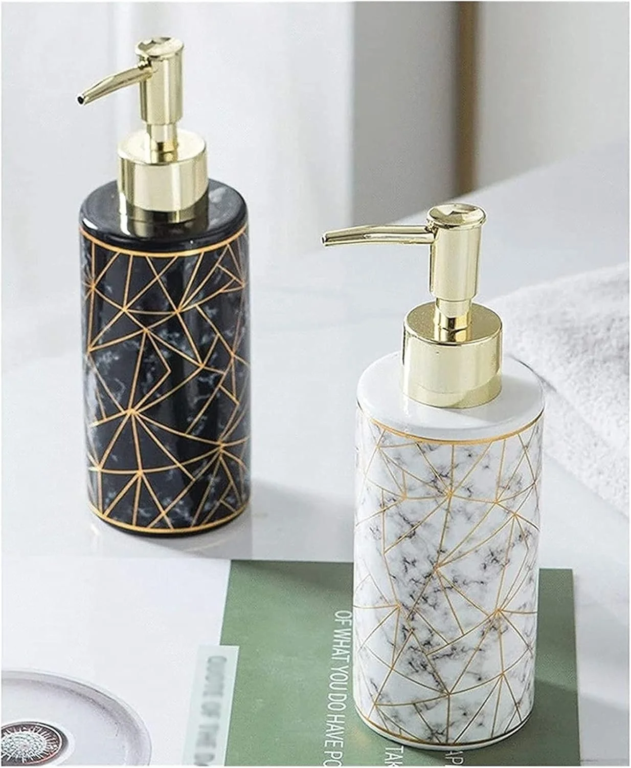 ظرف صابون لوسیون با پمپ، بطری سرامیکی مناسب دستشویی و حمام به سبک نوردیک