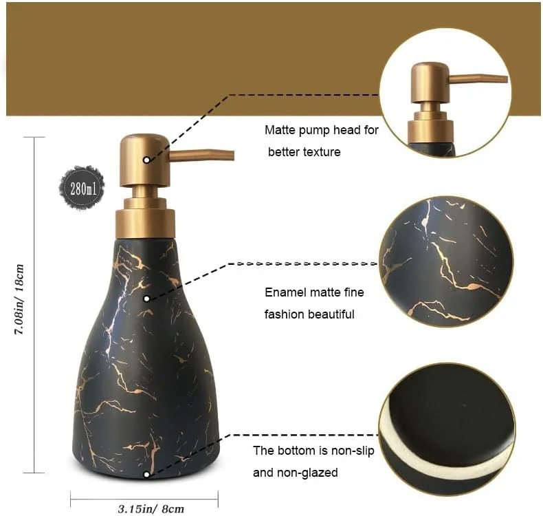 بطری سرامیکی پخش کننده مایع دستشویی، شامپو بدن و شامپو سر LQZHBDWZ - ایده آل برای حمام و آشپزخانه - بطری پمپ صابون دستی بادوام و شیک (خاکی)