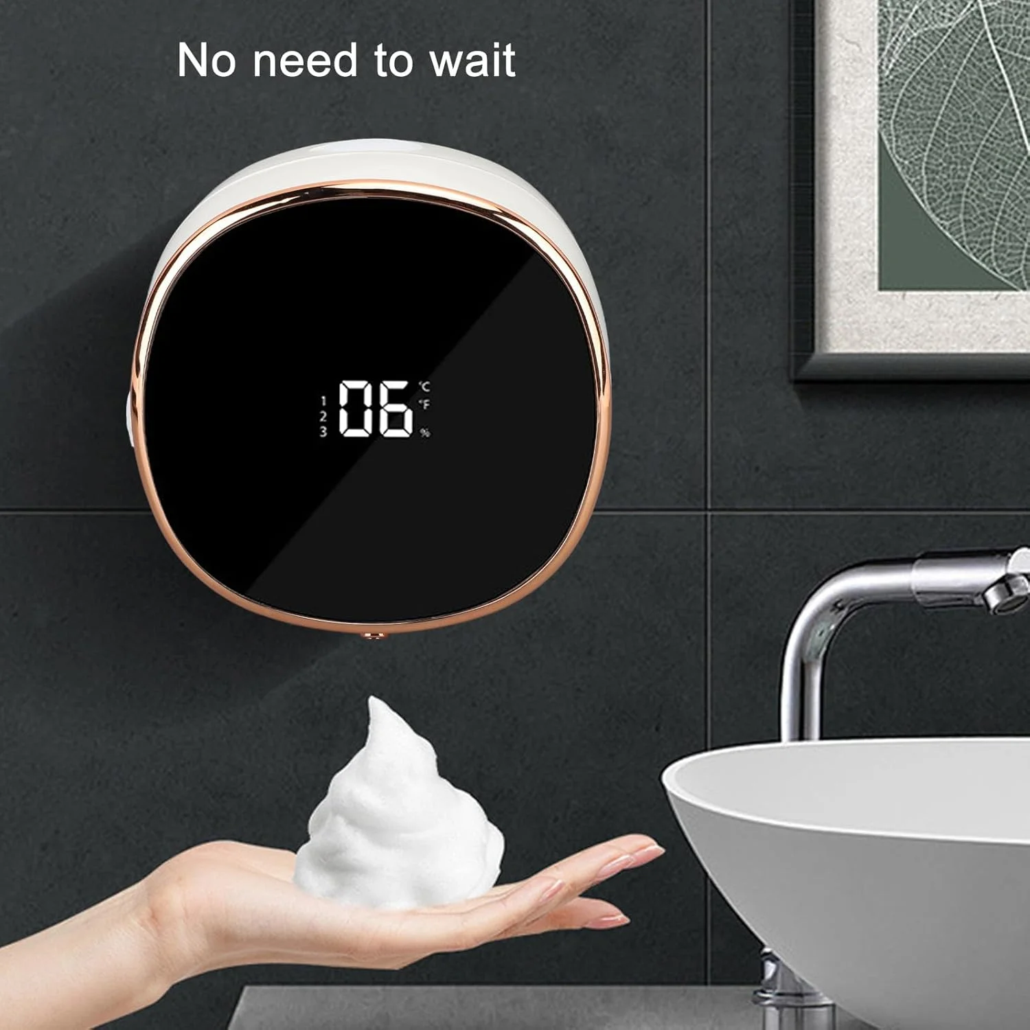 دستگاه اتوماتیک و بدون لمس مایع دستشویی Luocute با سنسور مادون قرمز، مناسب آشپزخانه و حمام، دستگاه فوم ساز برقی دیواری (سفید)