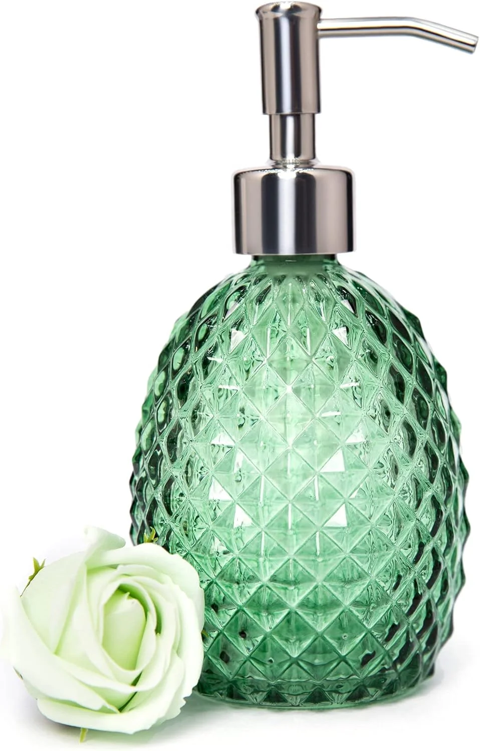 ظرف صابون شیشه ای MAKINGTEC با پمپ، 350 میلی لیتر، مناسب برای مایع ظرفشویی/صابون دست/مایع لباسشویی/لوسیون، ظرف مایع قابل شارژ برای حمام، آشپزخانه، دوش (سبز)