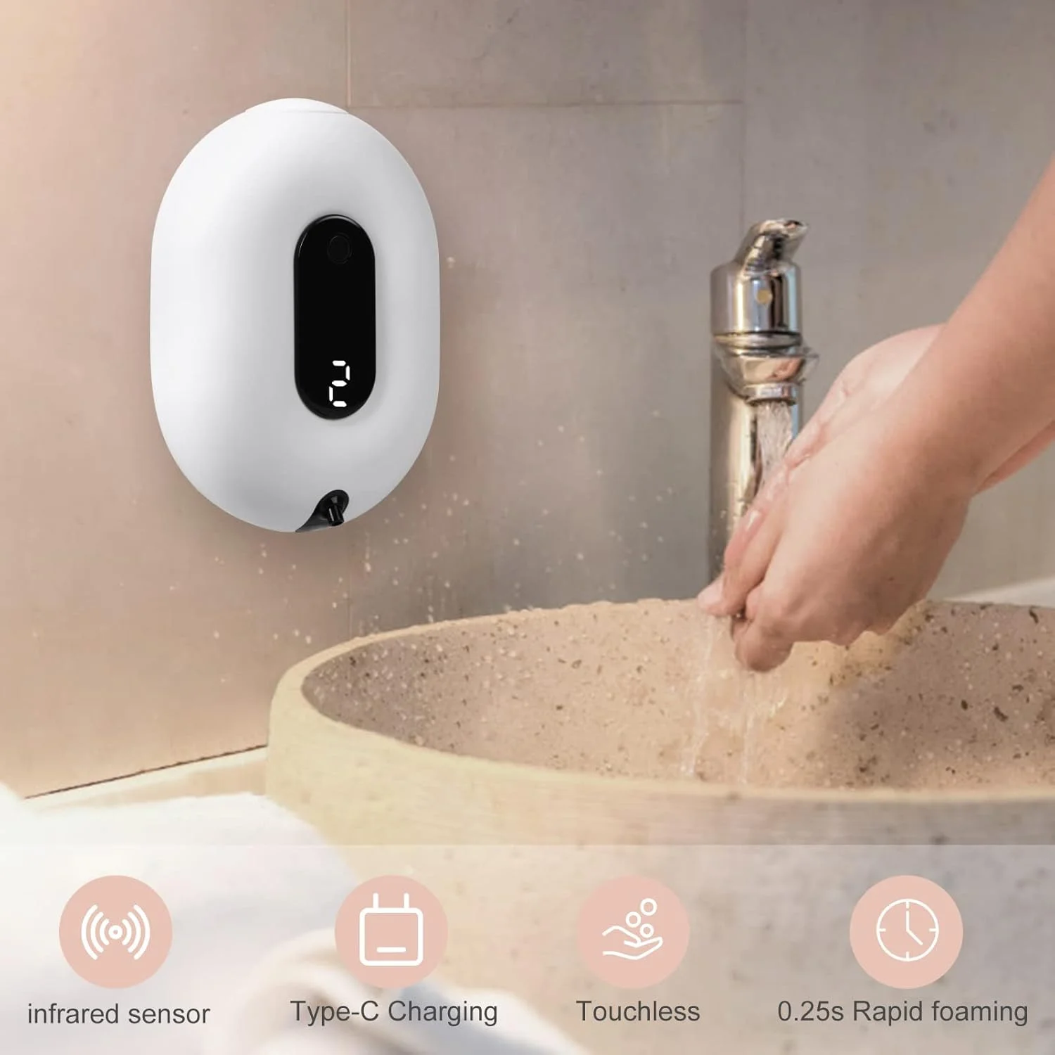 مایع ریز فوم صابون اتوماتیک MAKINGTEC، دیواری - مایع ریز فوم صابون سنسور بدون لمس، 2 سطح مقدار فوم قابل تنظیم، برای آشپزخانه، حمام، هتل 280 میلی لیتر