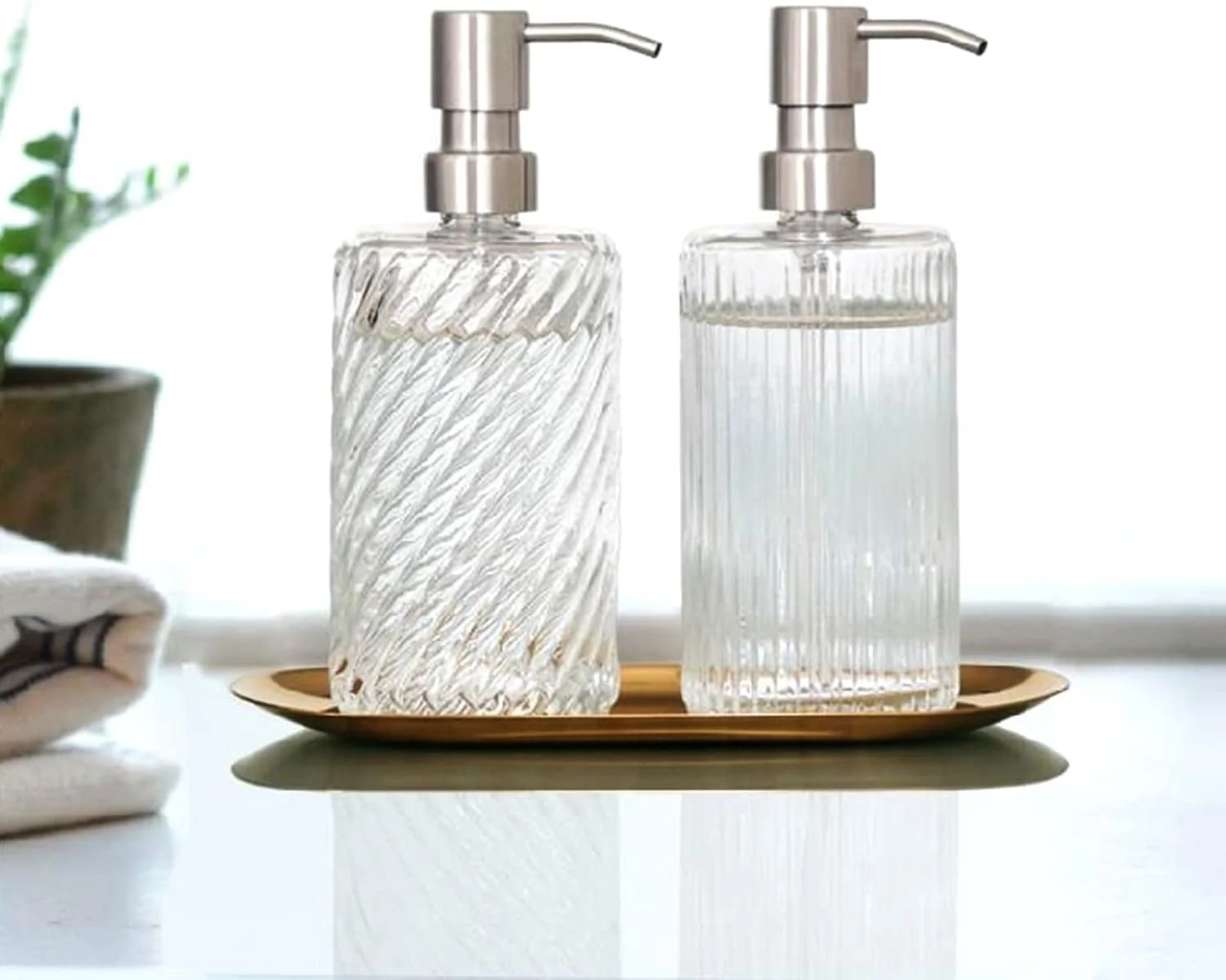 سَری پمپ مایع دستشویی قابل استفاده مجدد Medsuo، استیل ضد زنگ 304، پرداخت برس خورده، سایز دهانه 28/400 (26 تا 28 میلی متر)، جایگزین برای آشپزخانه و حمام (نقره ای)