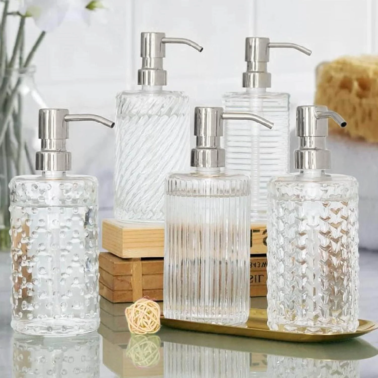 سَری پمپ مایع دستشویی قابل استفاده مجدد Medsuo، استیل ضد زنگ 304، پرداخت برس خورده، سایز دهانه 28/400 (26 تا 28 میلی متر)، جایگزین برای آشپزخانه و حمام (نقره ای)