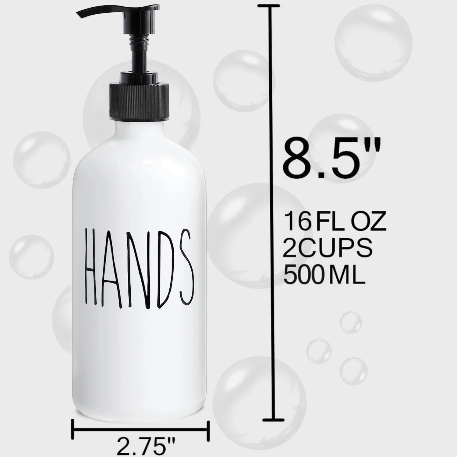 ست دو عددی جا مایع ظرفشویی MOMEEMO، شامل جا مایع ظرفشویی و جا مایع دستشویی. جا مایع شیشه ای 473 میلی لیتری با پمپ های پلاستیکی مشکی. (سفید)