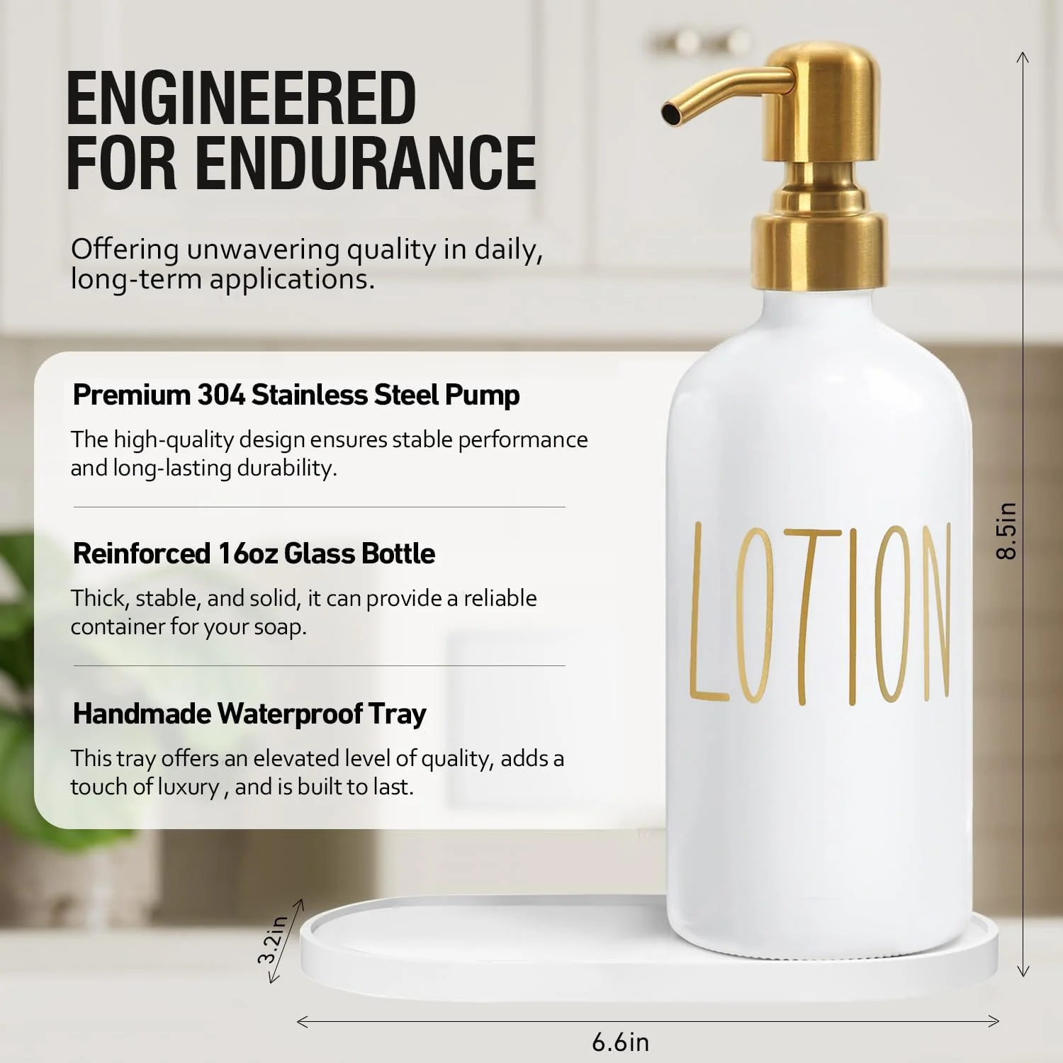 ست جا صابونی حمام MOMEEMO، جا صابونی شیشه ای با پمپ استیل ضد زنگ، شامل جا لوسیون، جا صابونی مایع و سینی مناسب برای ست های دکور حمام. (سفید)