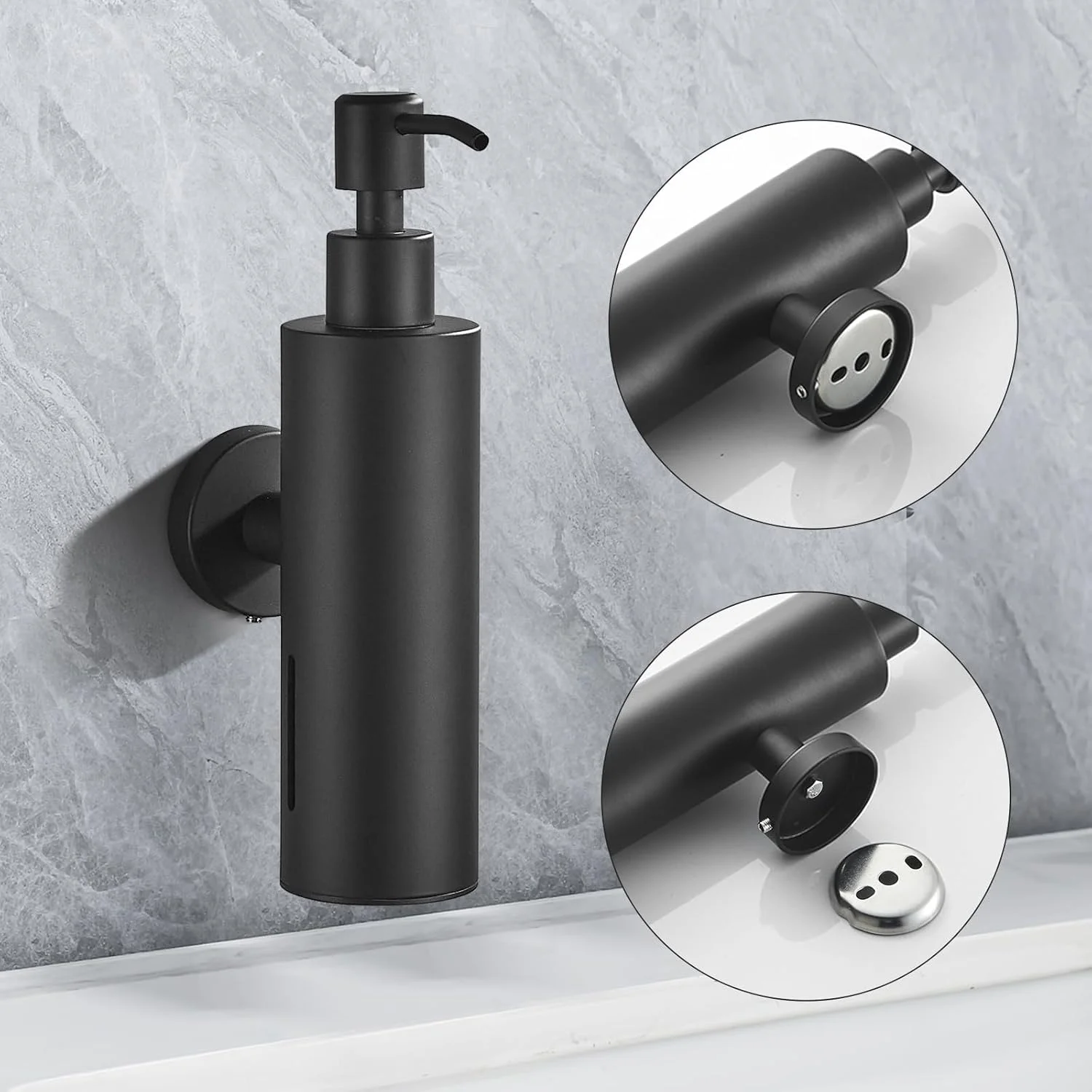 جامایع دیواری NALACAL، قابل شارژ مجدد برای دوش با پمپ استیل ضد زنگ و پوشش ضد خوردگی - مشکی برای سینک ظرفشویی آشپزخانه حمام